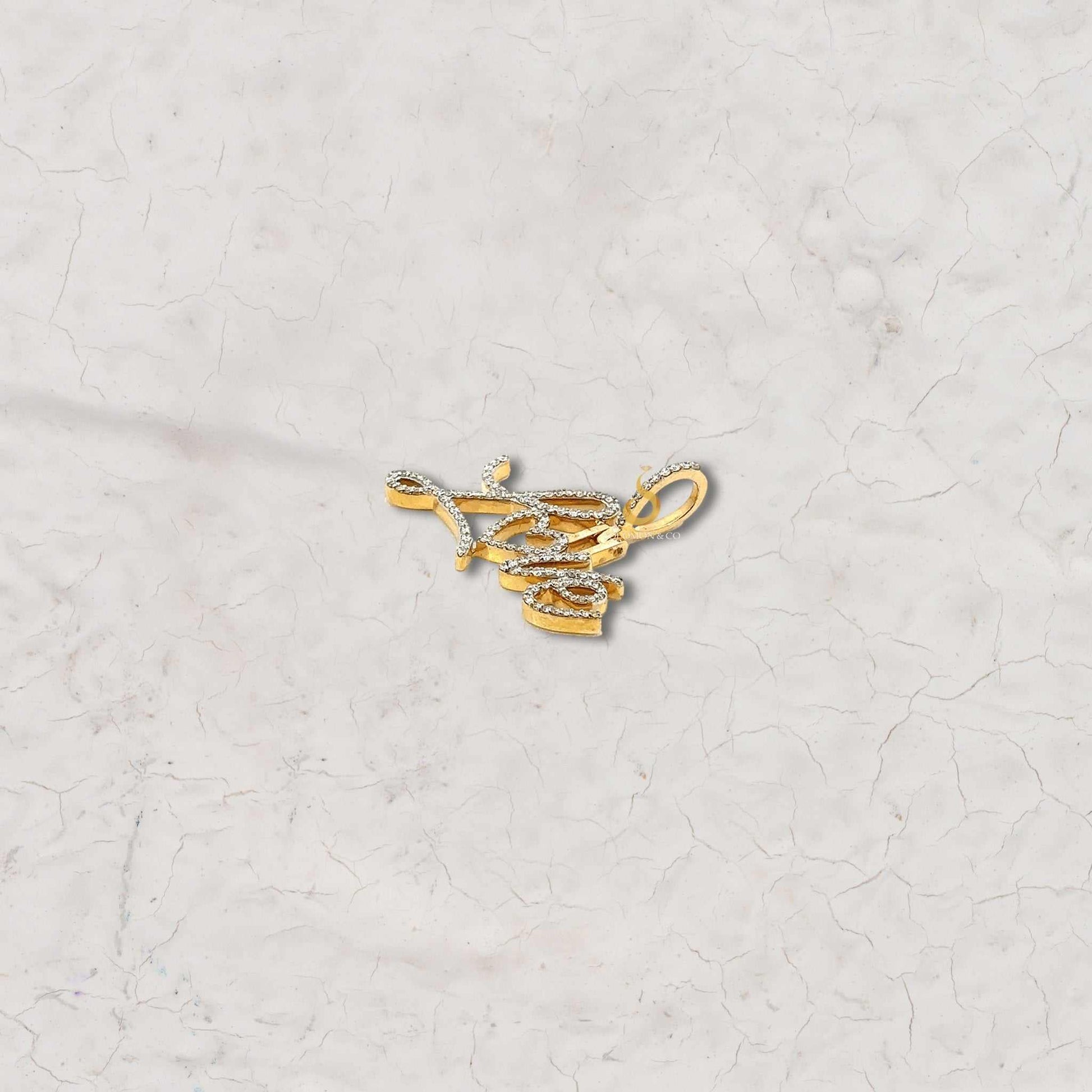 14K Gold Personalized Nameplate Diamond Pendant Third