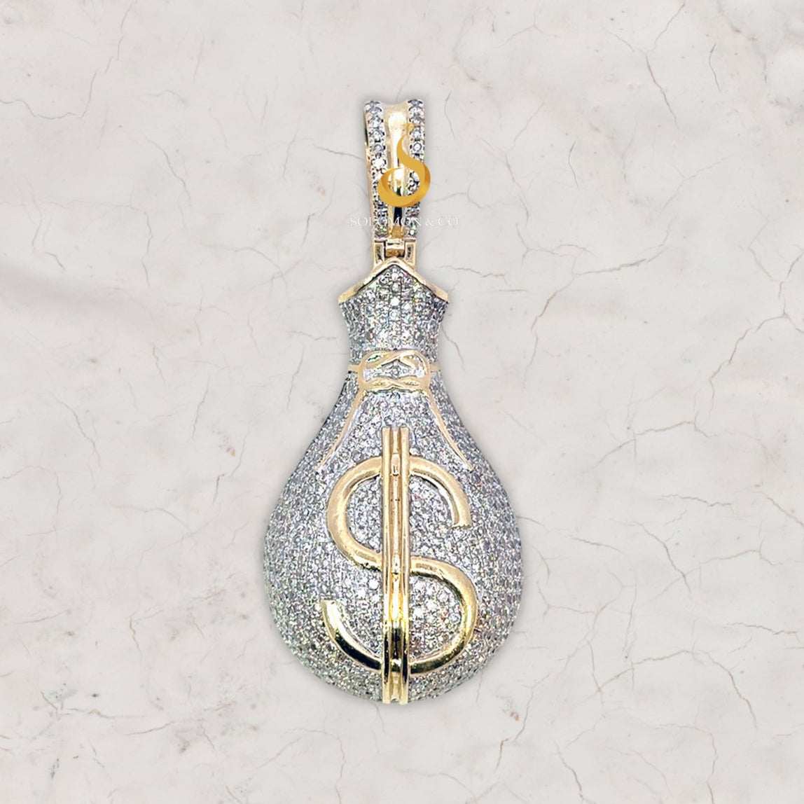Iced Out Mens Money Bag Diamond Pendant