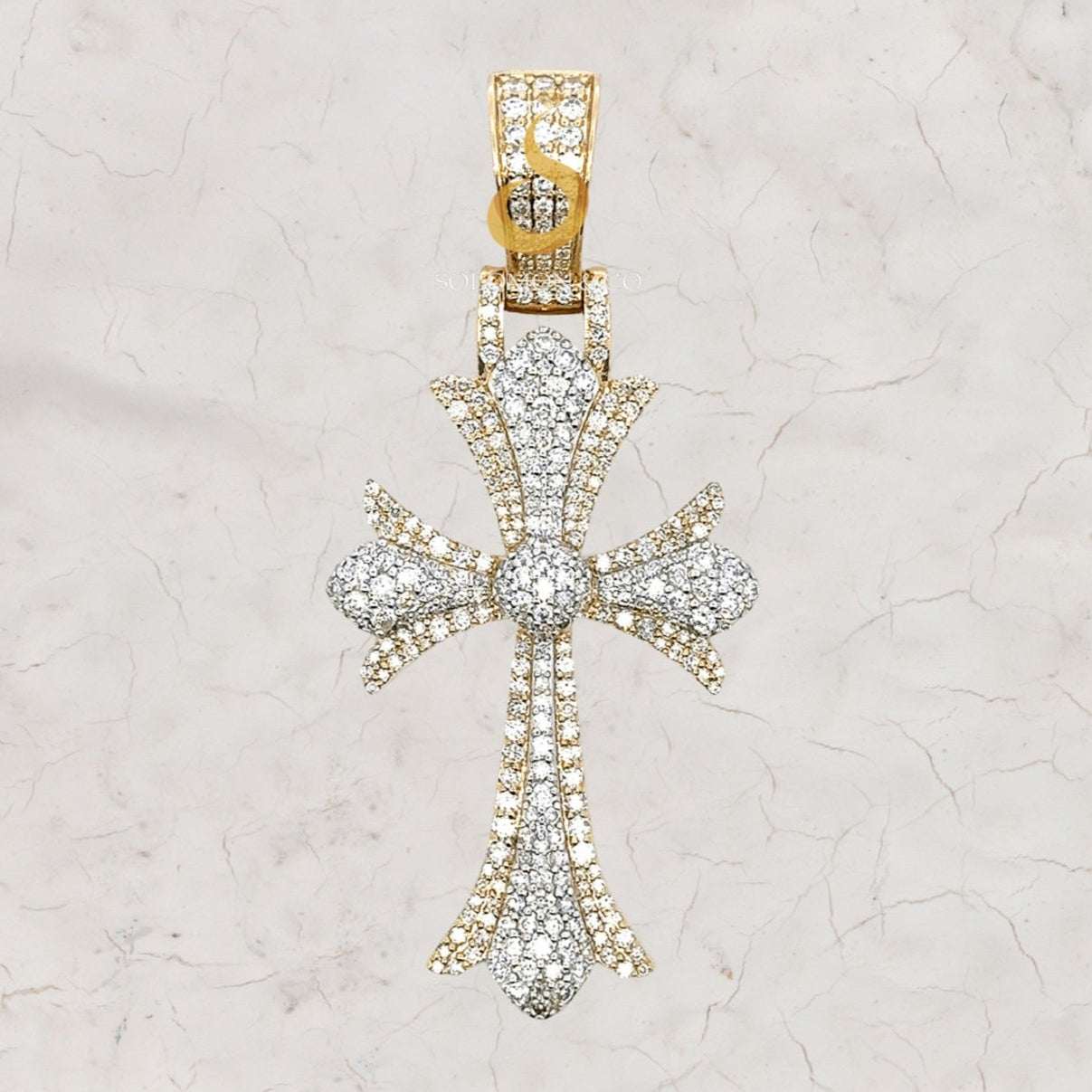 Two Toned Round Diamond Cross Pendant