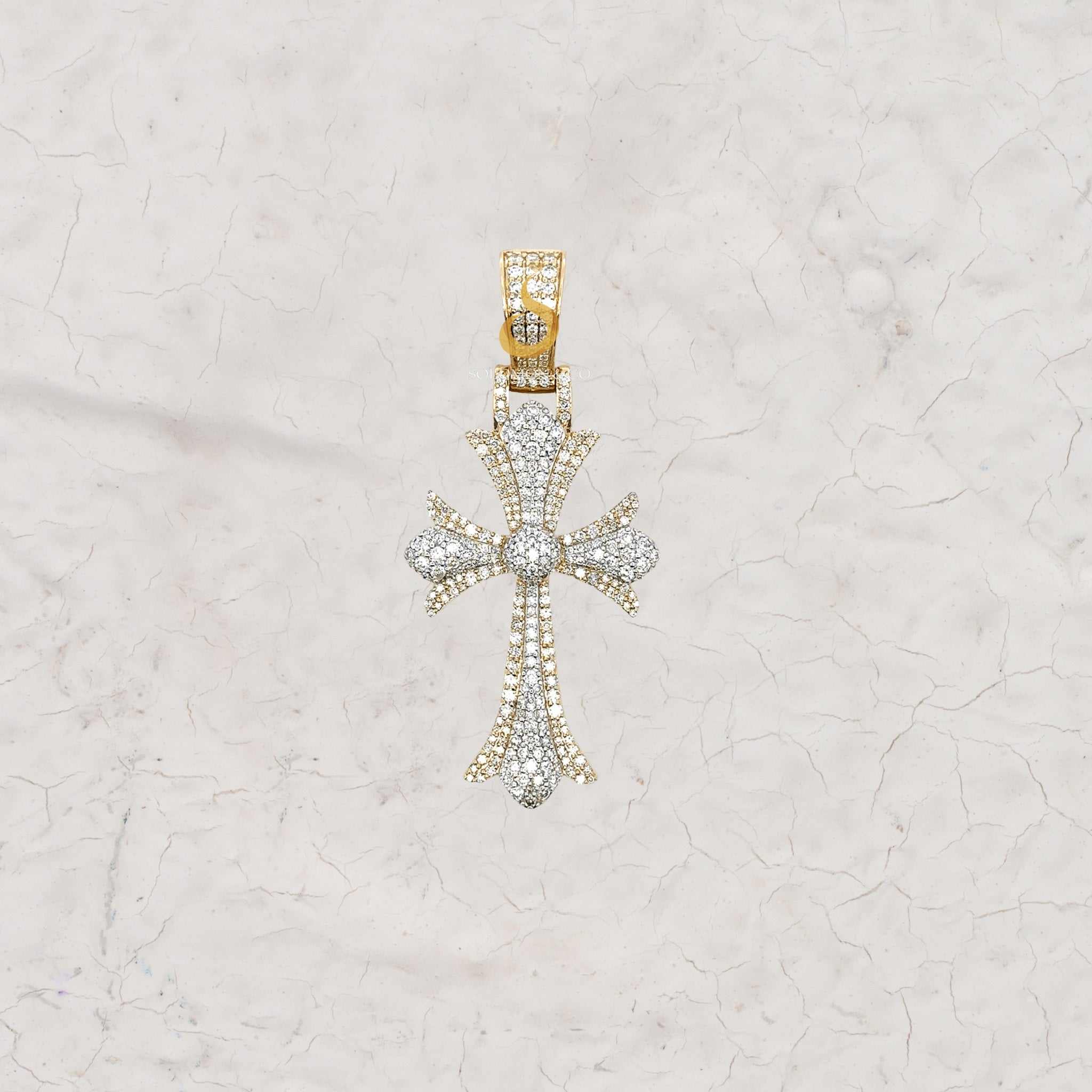 Two Toned Round Diamond Cross Pendant