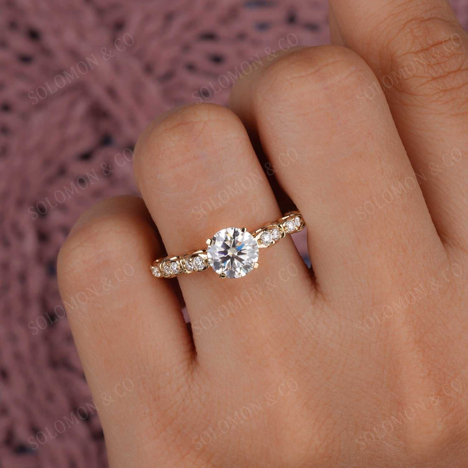 Classic Round Cut Prong Setting With Diamond-Accented Ring