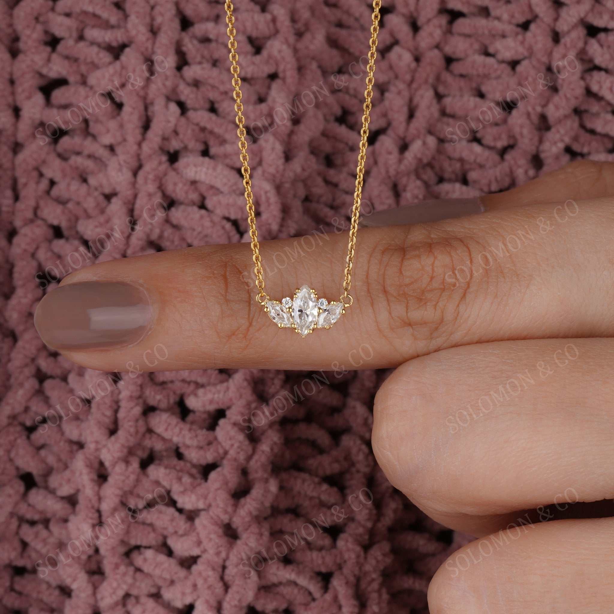 Dainty Minimalist Marquise Cluster Pendant