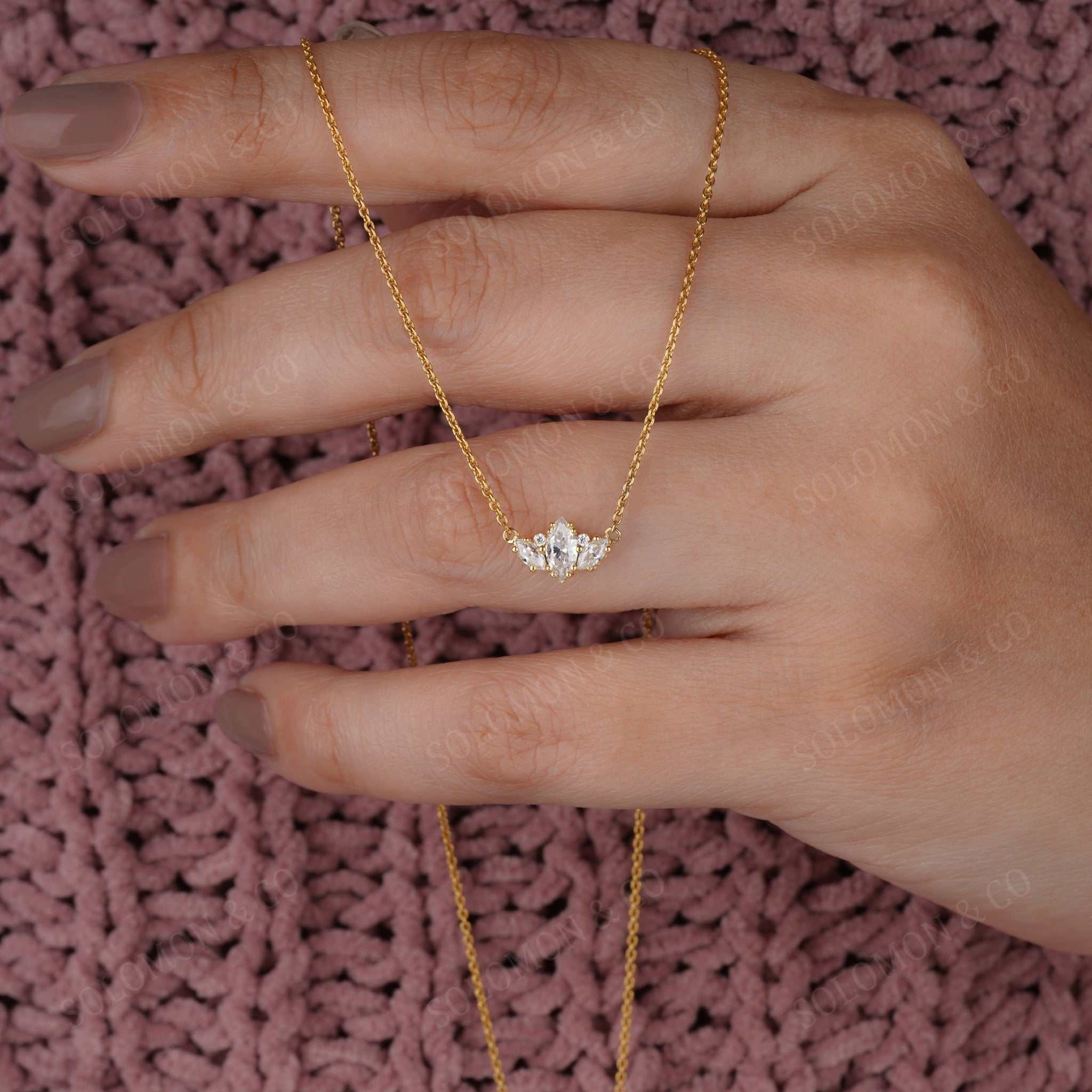 Dainty Minimalist Marquise Cluster Pendant