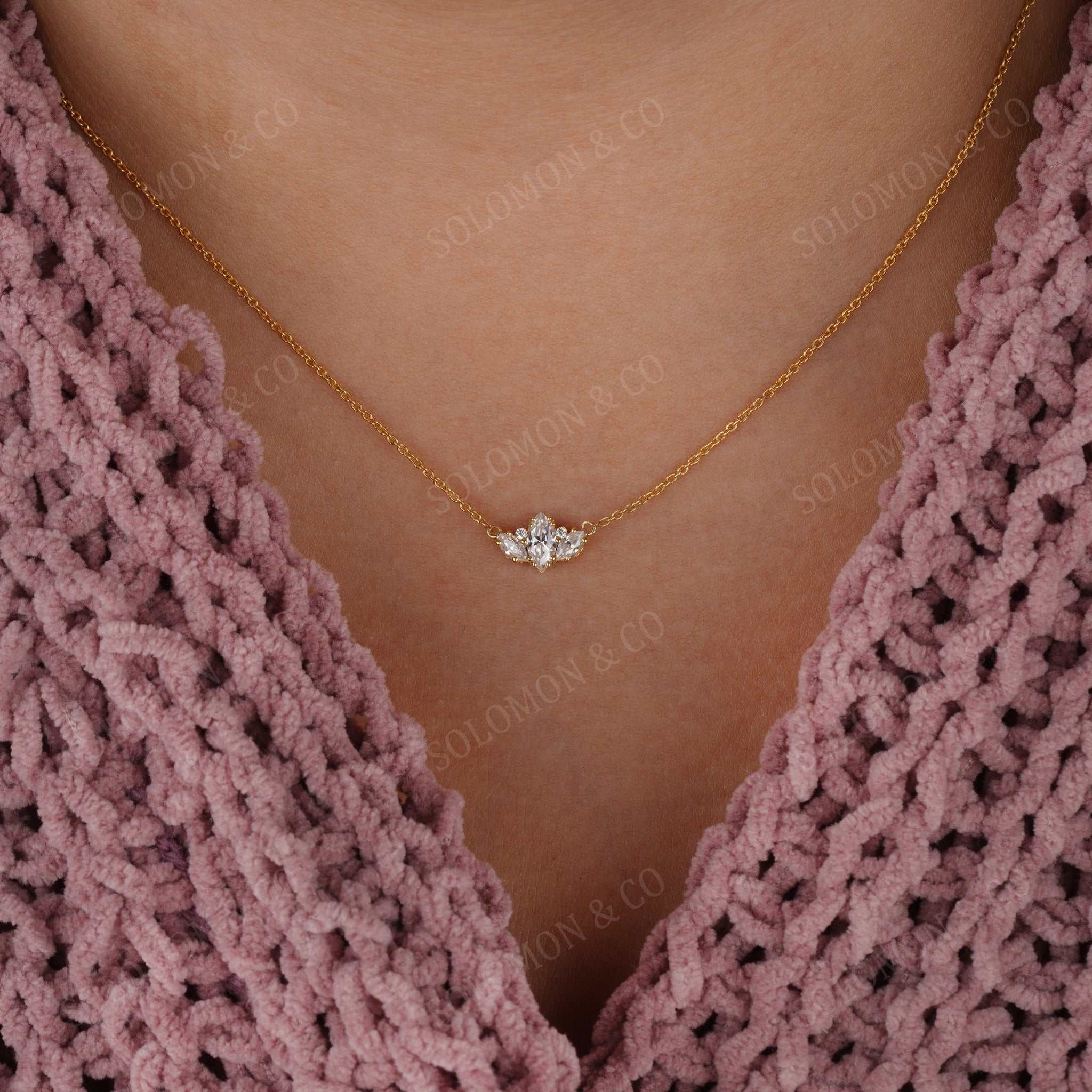 Dainty Minimalist Marquise Cluster Pendant