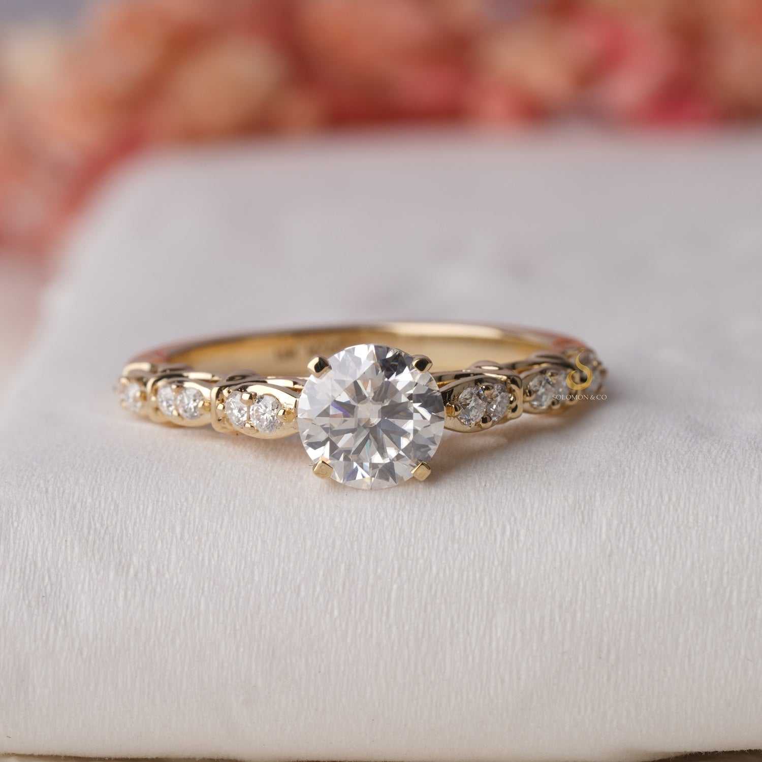 Classic Round Cut Prong Setting With Diamond-Accented Ring