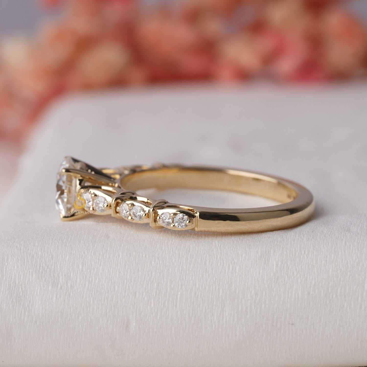 Classic Round Cut Prong Setting With Diamond-Accented Ring