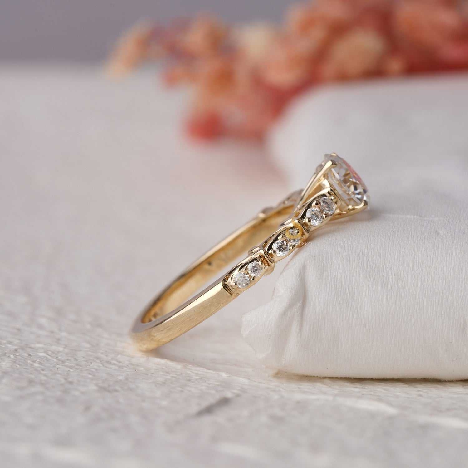 Classic Round Cut Prong Setting With Diamond-Accented Ring