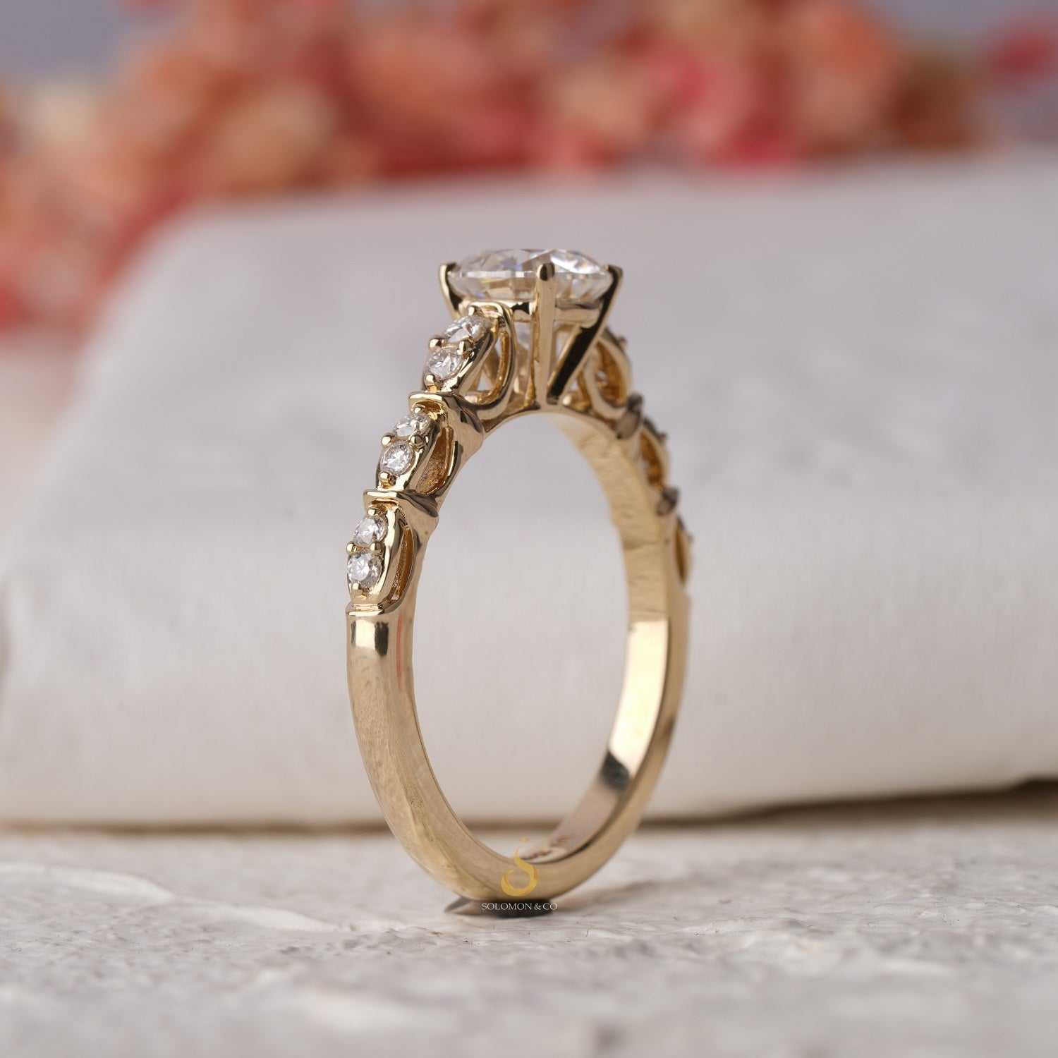 Classic Round Cut Prong Setting With Diamond-Accented Ring