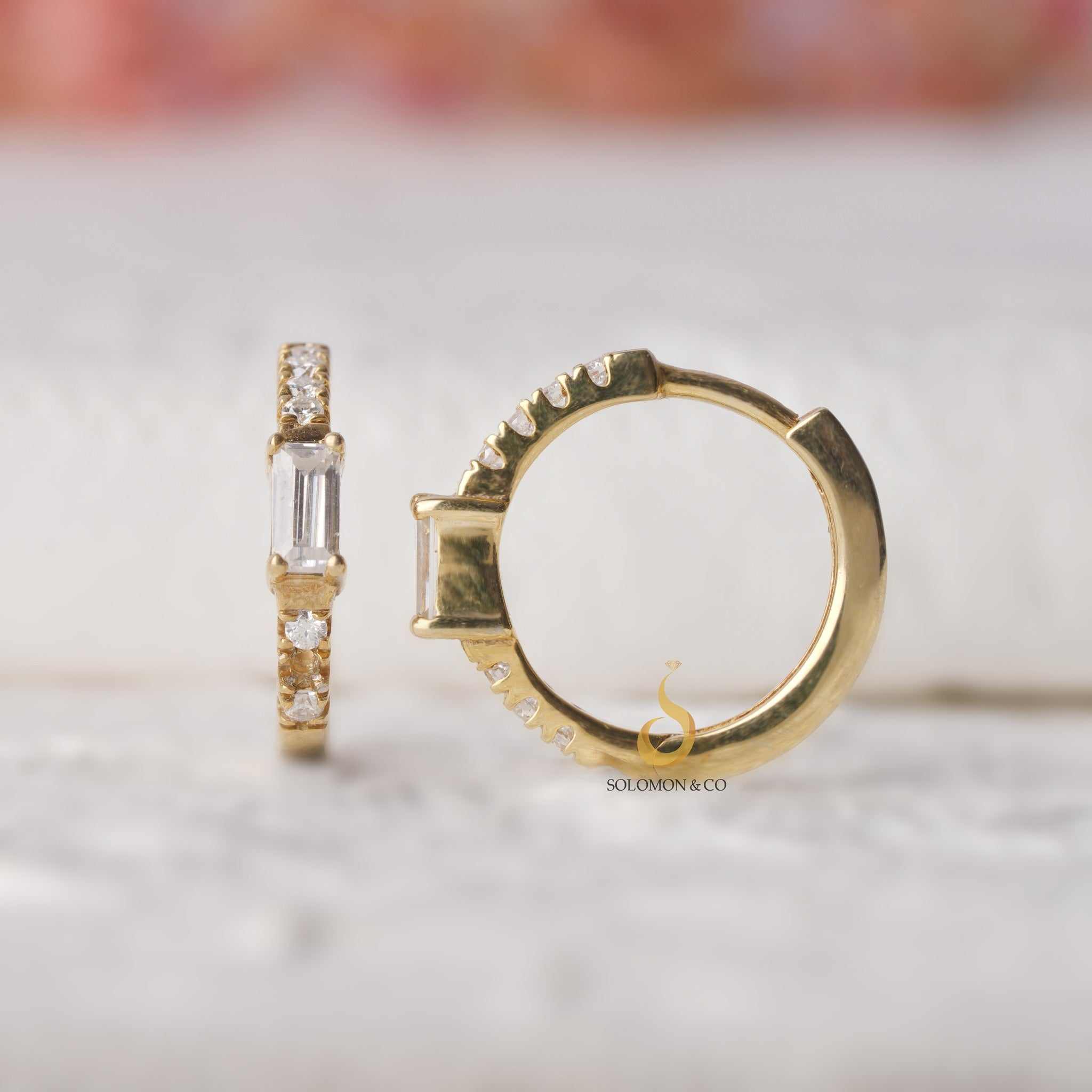 Baguette Round Diamond Hoop Earrings First