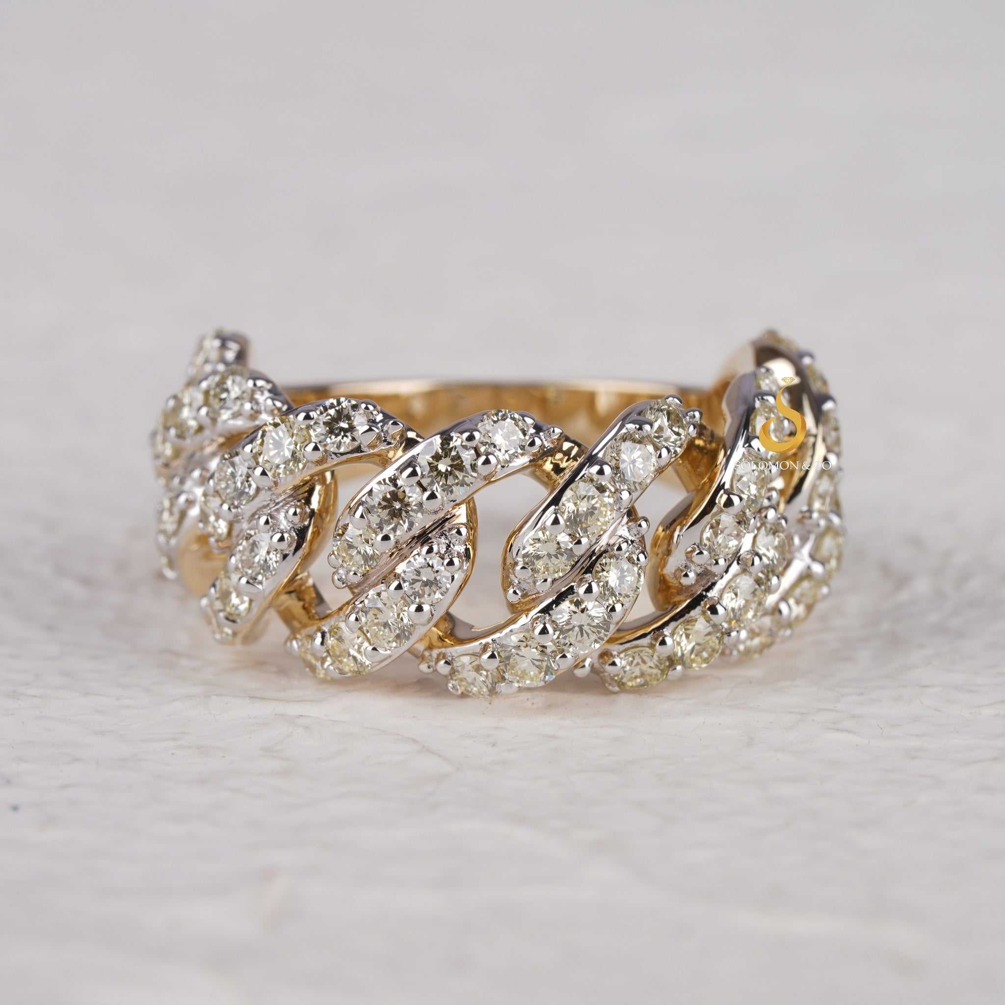 Pave Cuban Link Round Diamond Ring