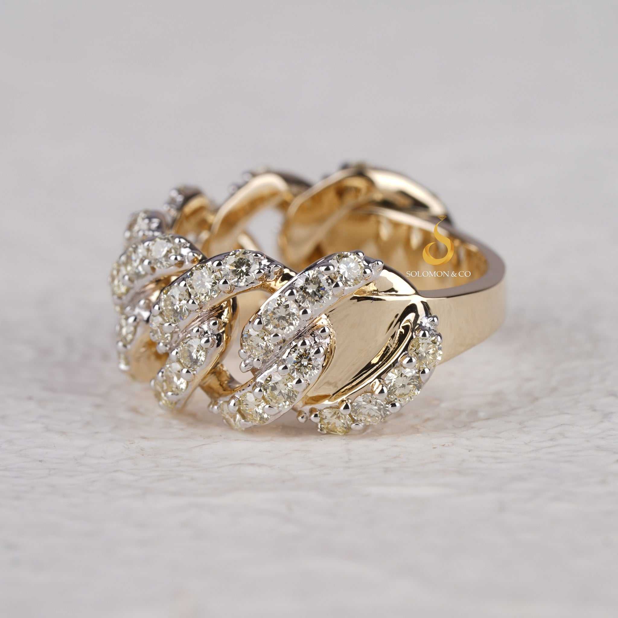 Pave Cuban Link Round Diamond Ring
