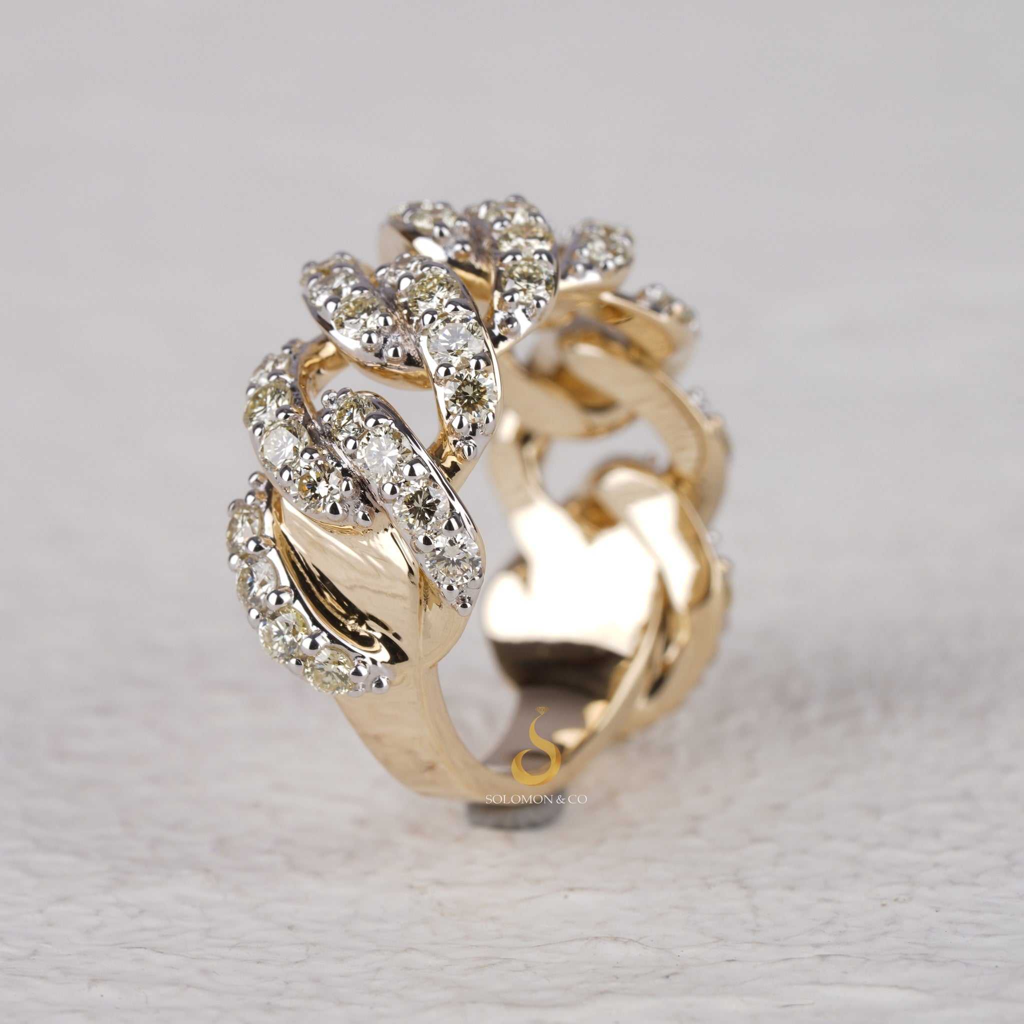Pave Cuban Link Round Diamond Ring