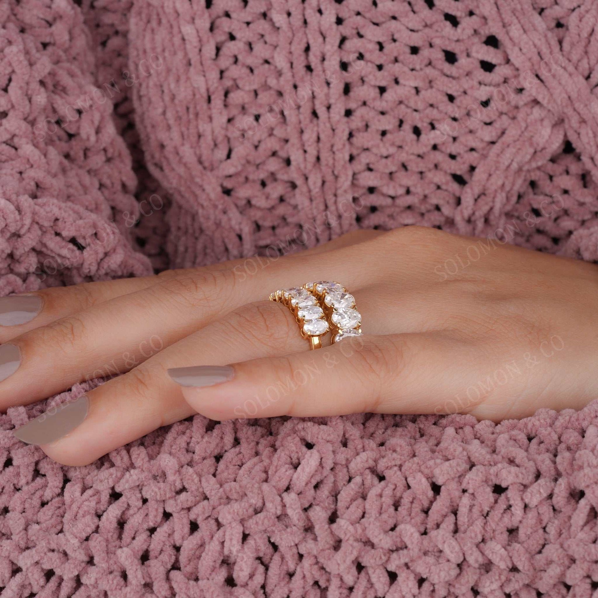 Unique Seven Stone Oval Wedding Ring Nine