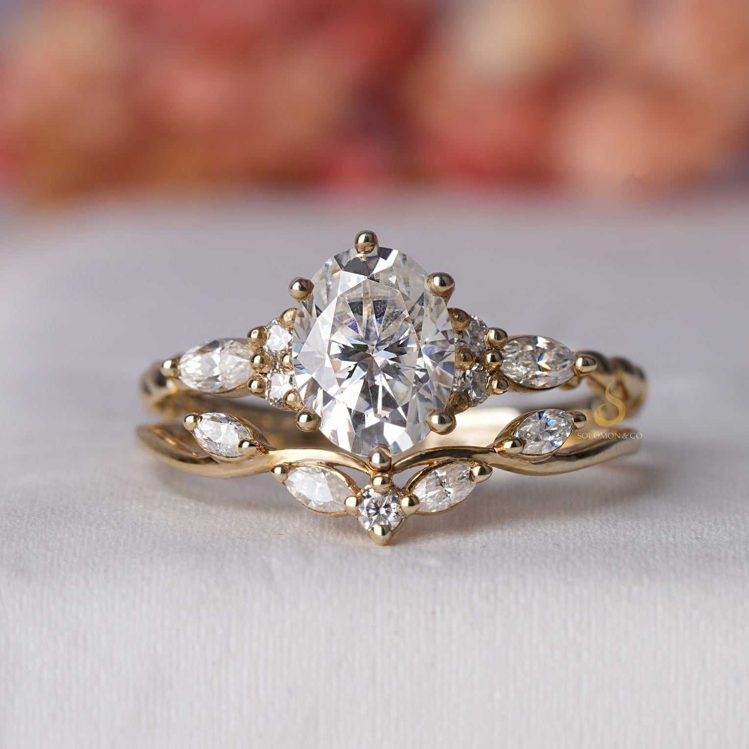 Vintage Inspired Oval Engagement Ring Set