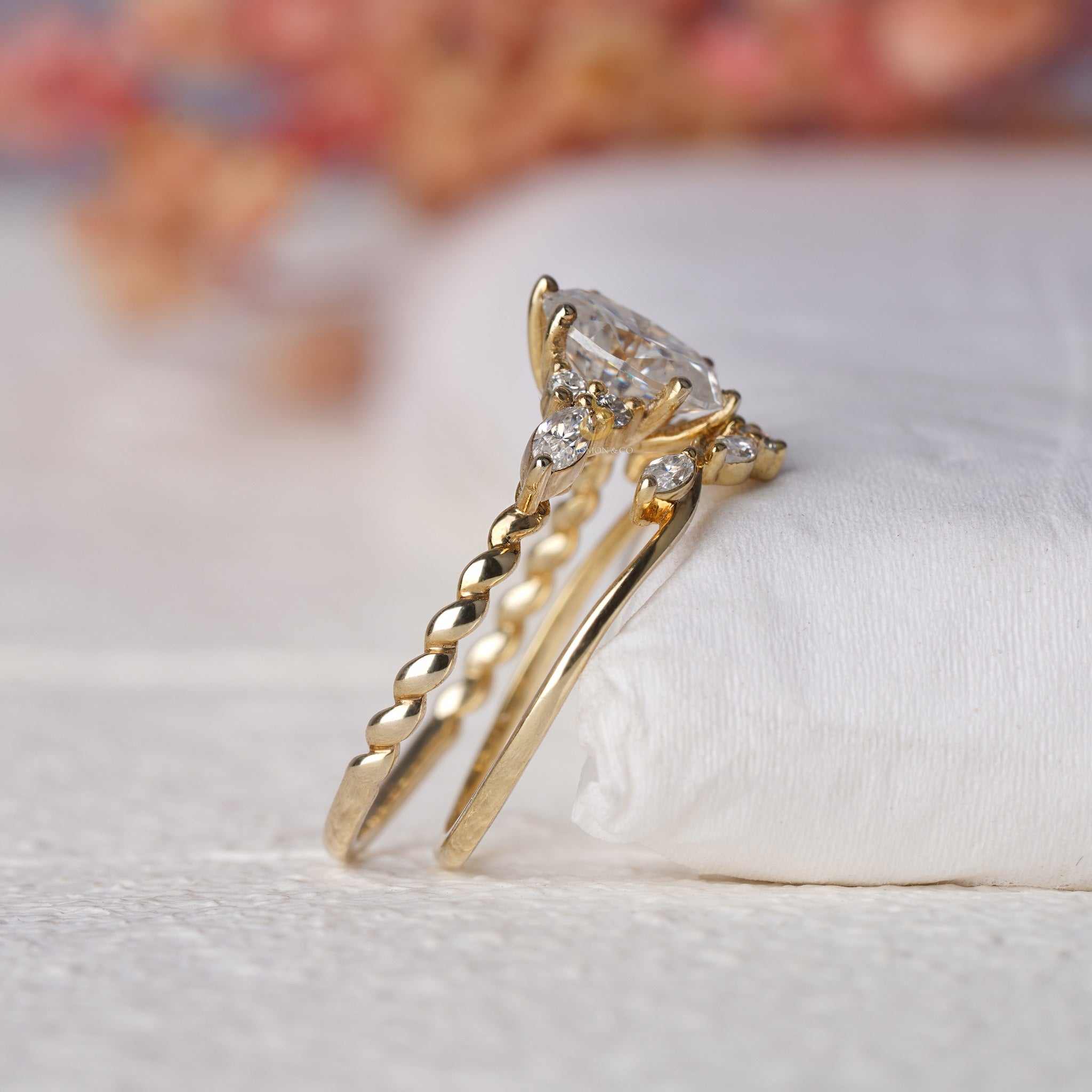 Vintage Inspired Oval Engagement Ring Set