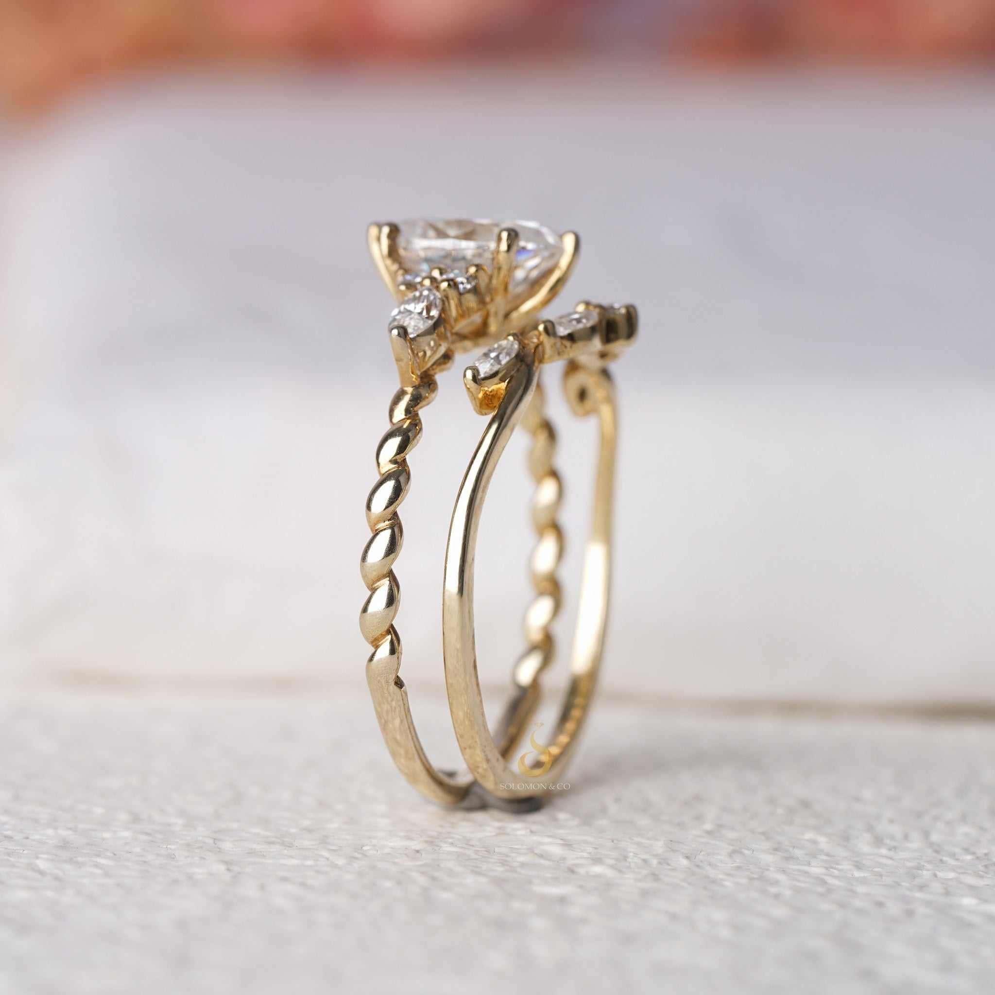 Vintage Inspired Oval Engagement Ring Set