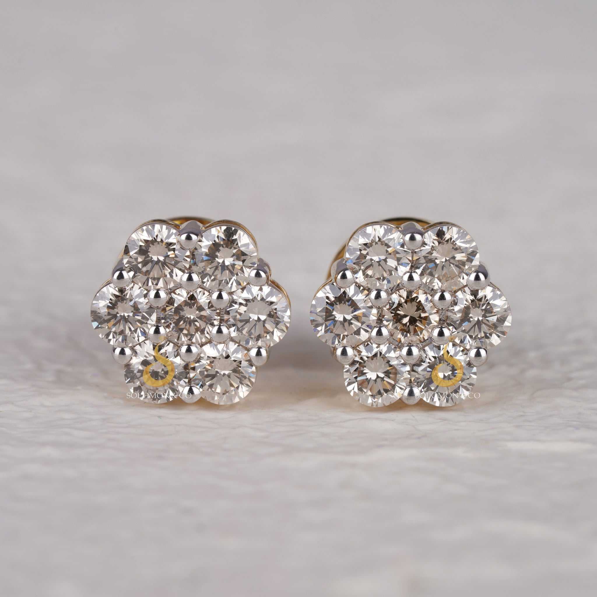 Floral Style Round Moissanite Earrings with Screw Back