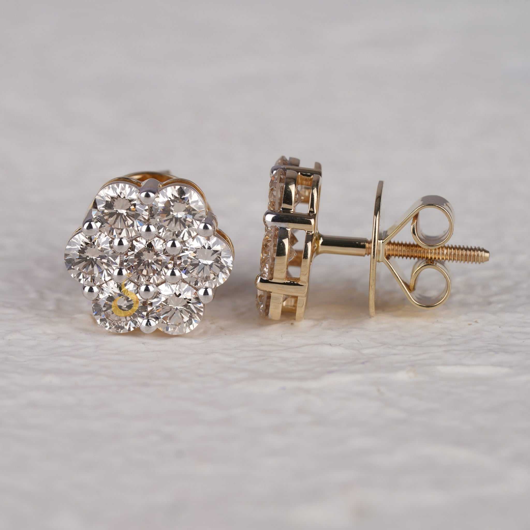 Floral Style Round Moissanite Earrings with Screw Back
