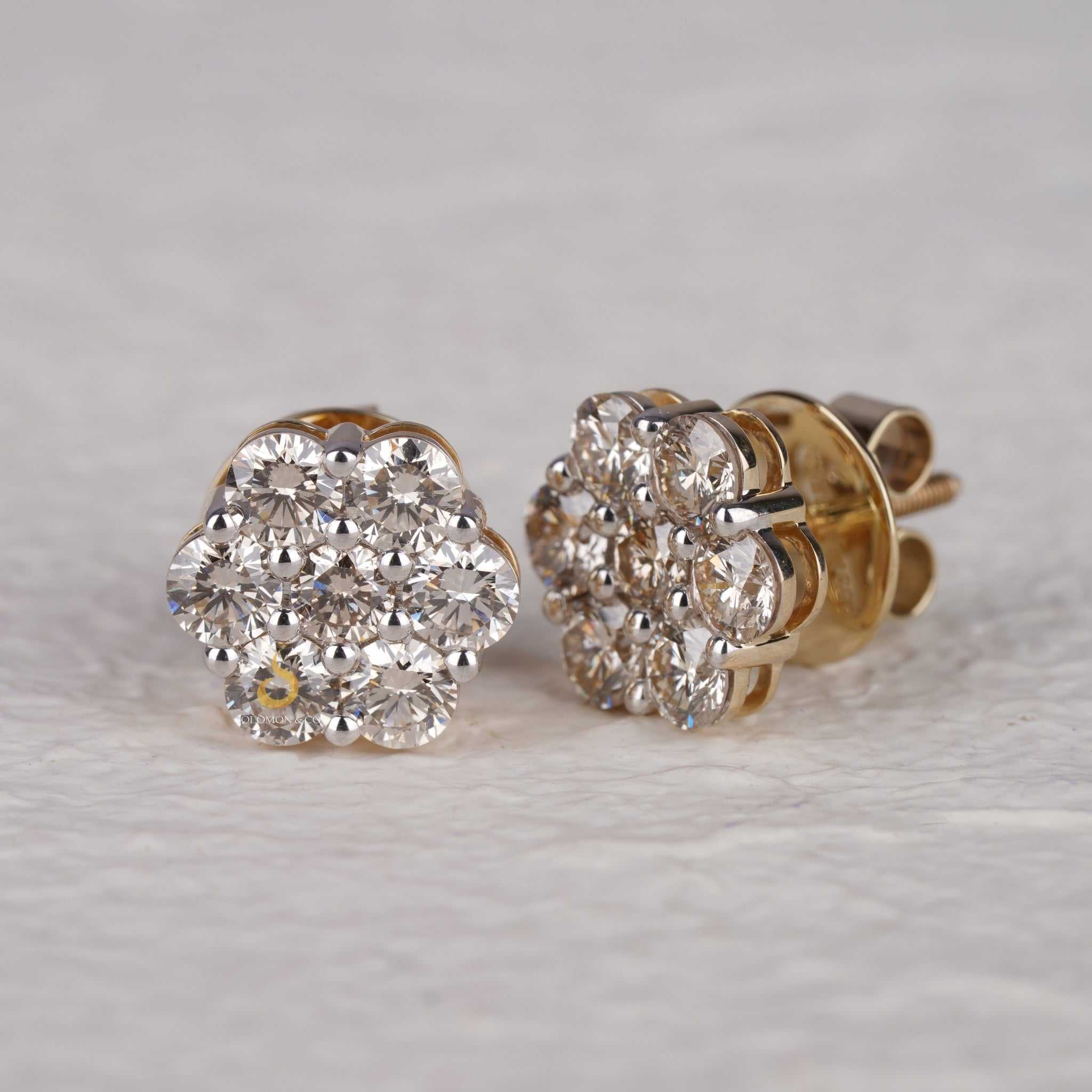 Floral Style Round Moissanite Earrings with Screw Back