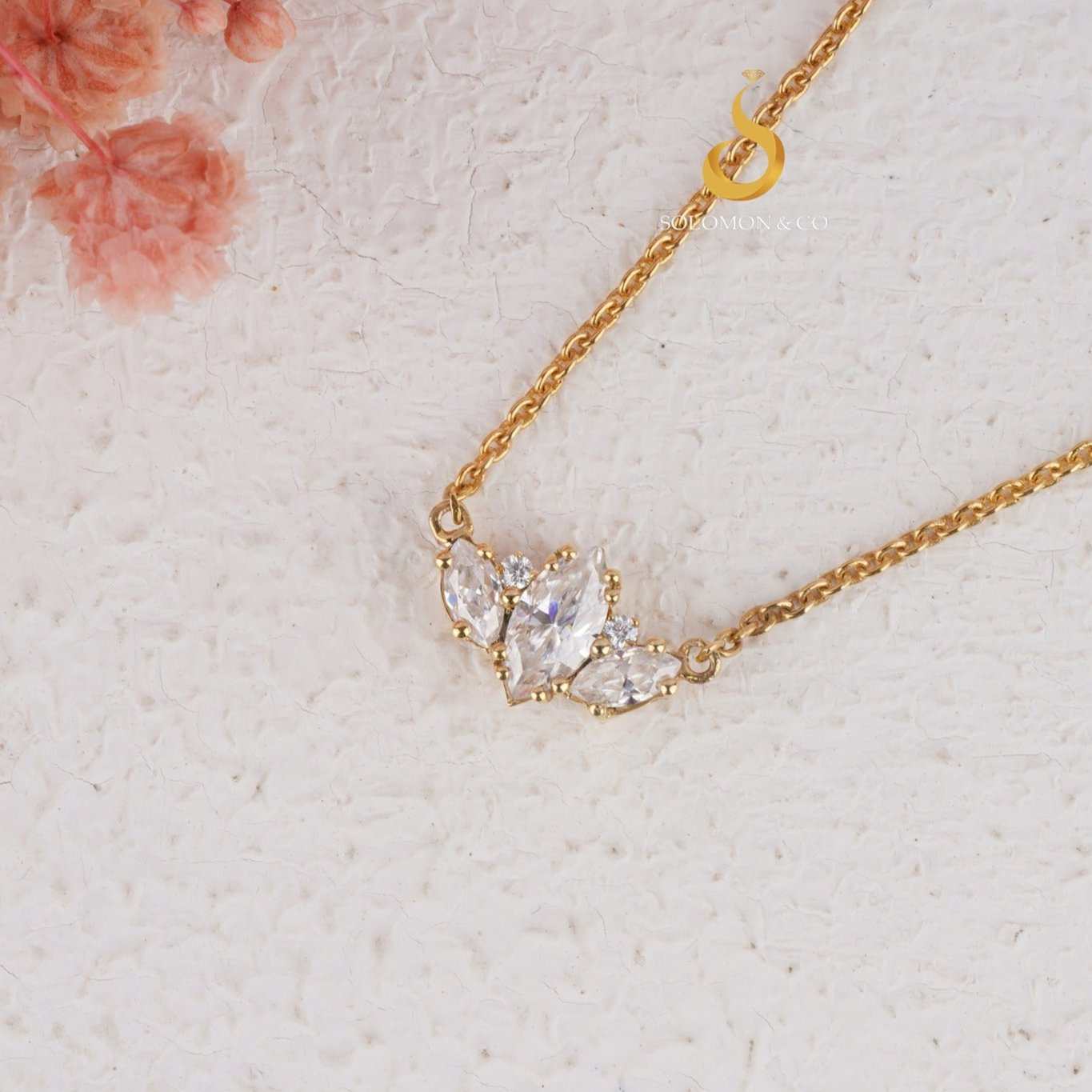 Dainty Minimalist Marquise Cluster Pendant