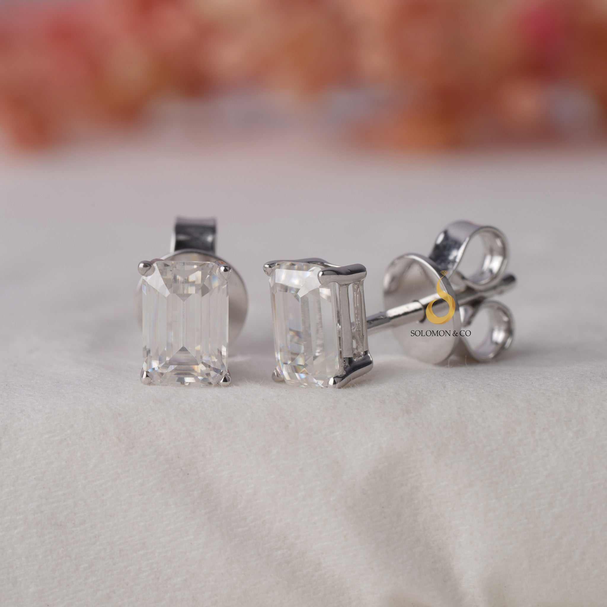 Emerald Cut Solitaire Stud Three