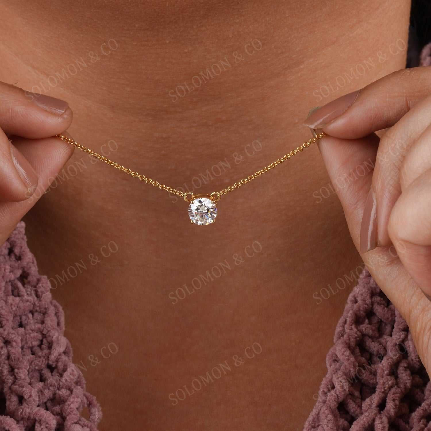 Round Shape Moissanite Pendant Necklace Fifth