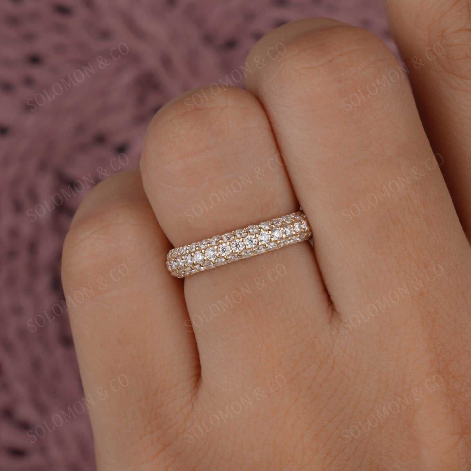 Pave Set Round Cut Three Row Moissanite Full Eternity Band Fifth