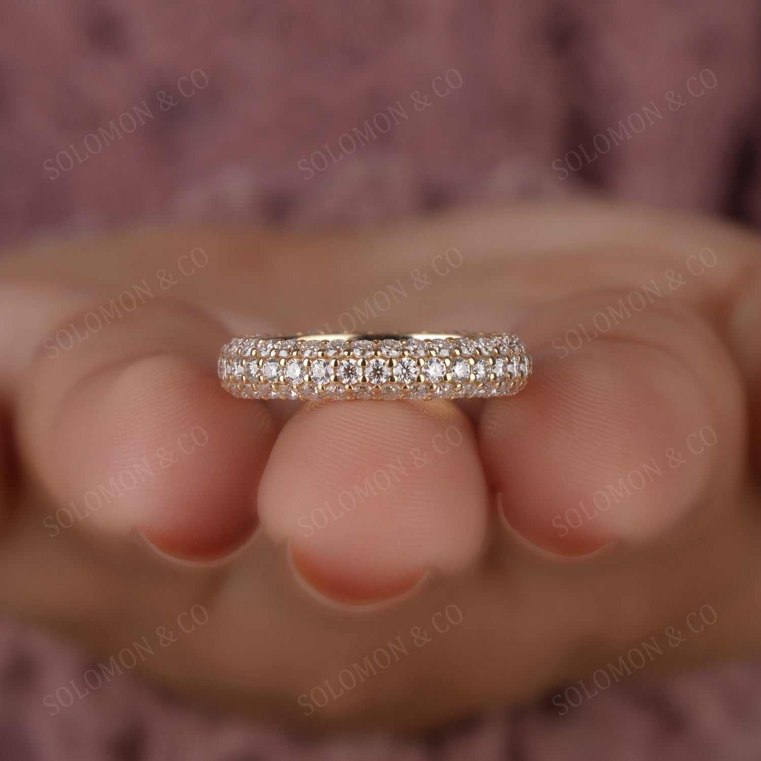 Pave Set Round Cut Three Row Moissanite Full Eternity Band Nine