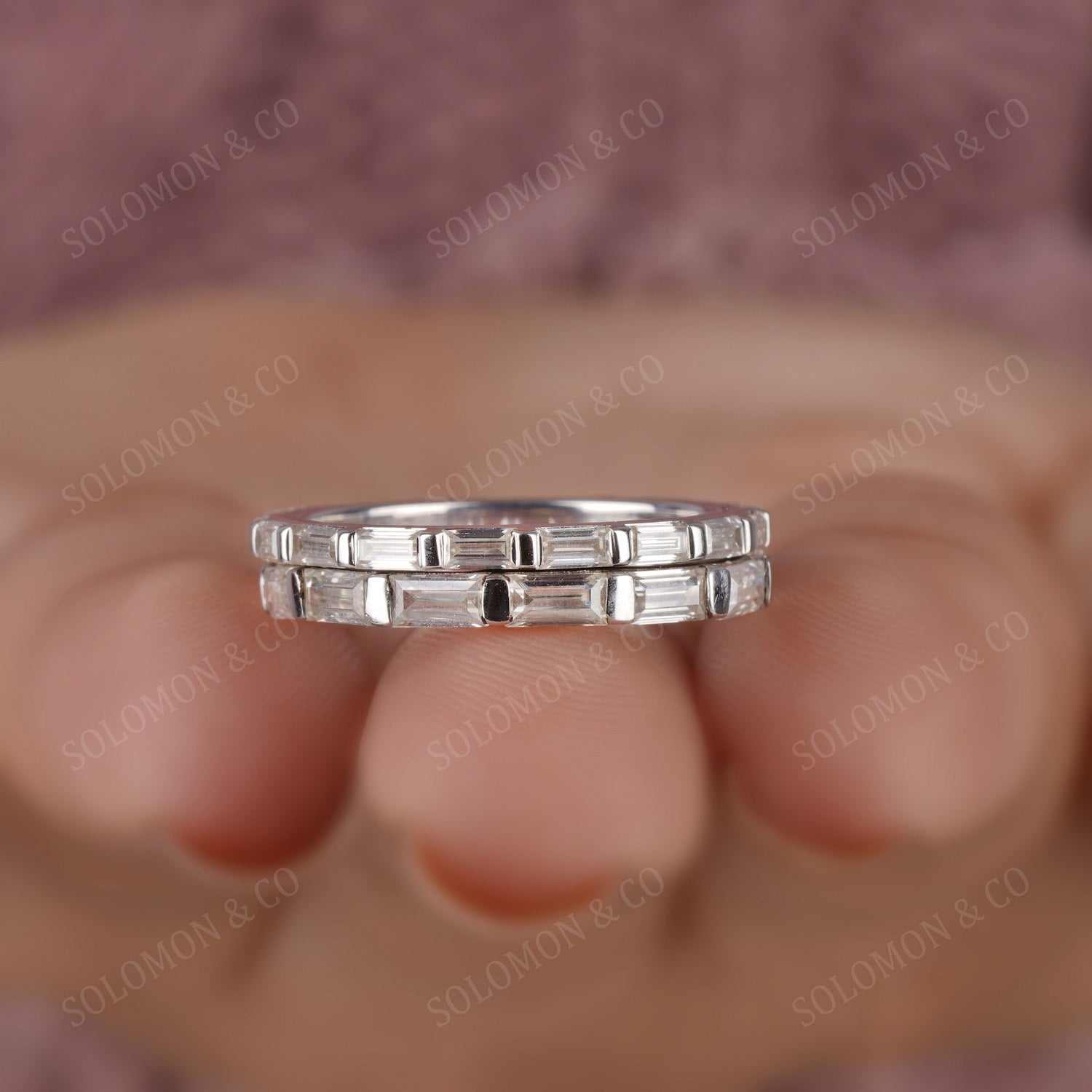 Bar Set Baguette Cut Moissanite Wedding Band Third