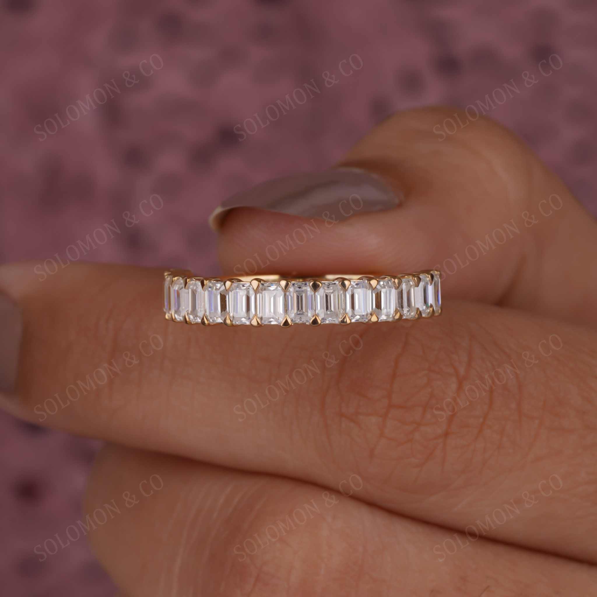 Prong Set Emerald Cut Moissanite Wedding Band Ten