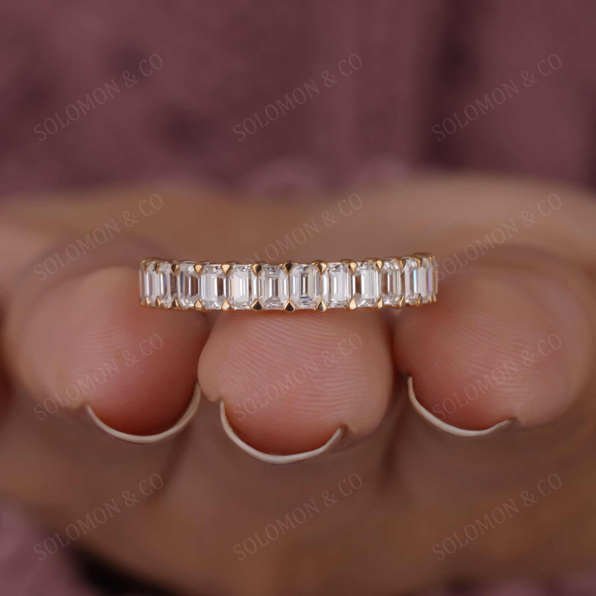 Prong Set Emerald Cut Moissanite Wedding Band Thirteen