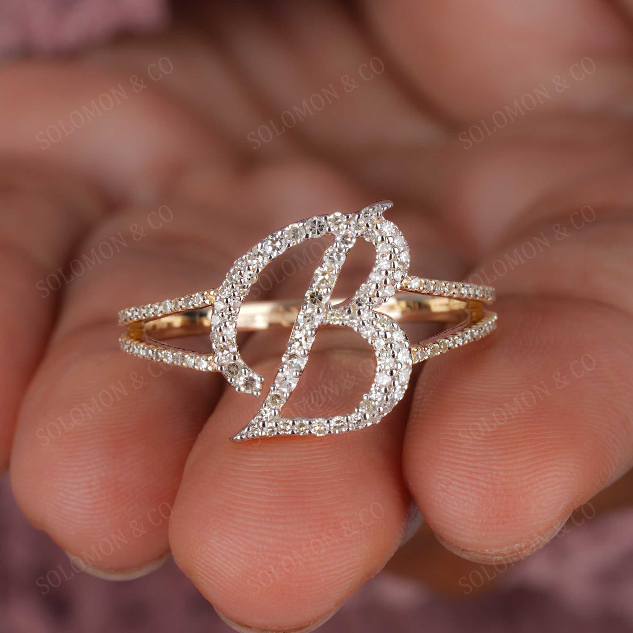 B Initial Personalized Double Band Diamond Ring