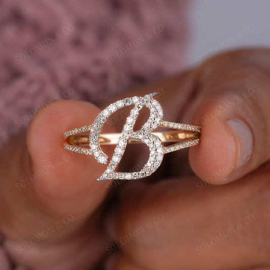 B Initial Personalized Double Band Diamond Ring