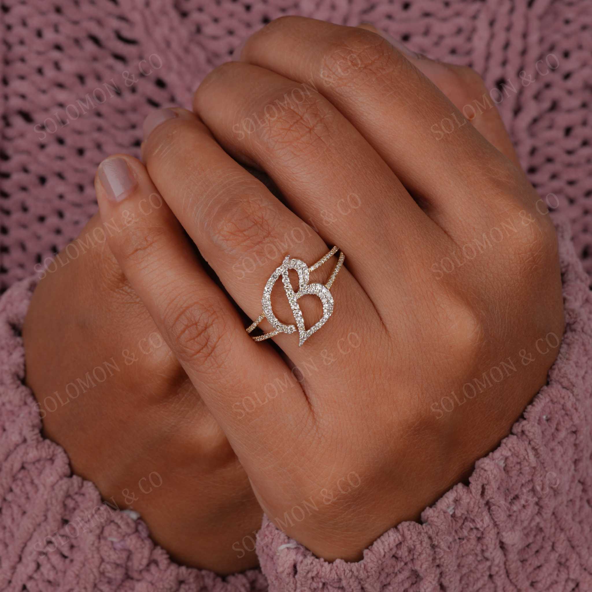 B Initial Personalized Double Band Diamond Ring