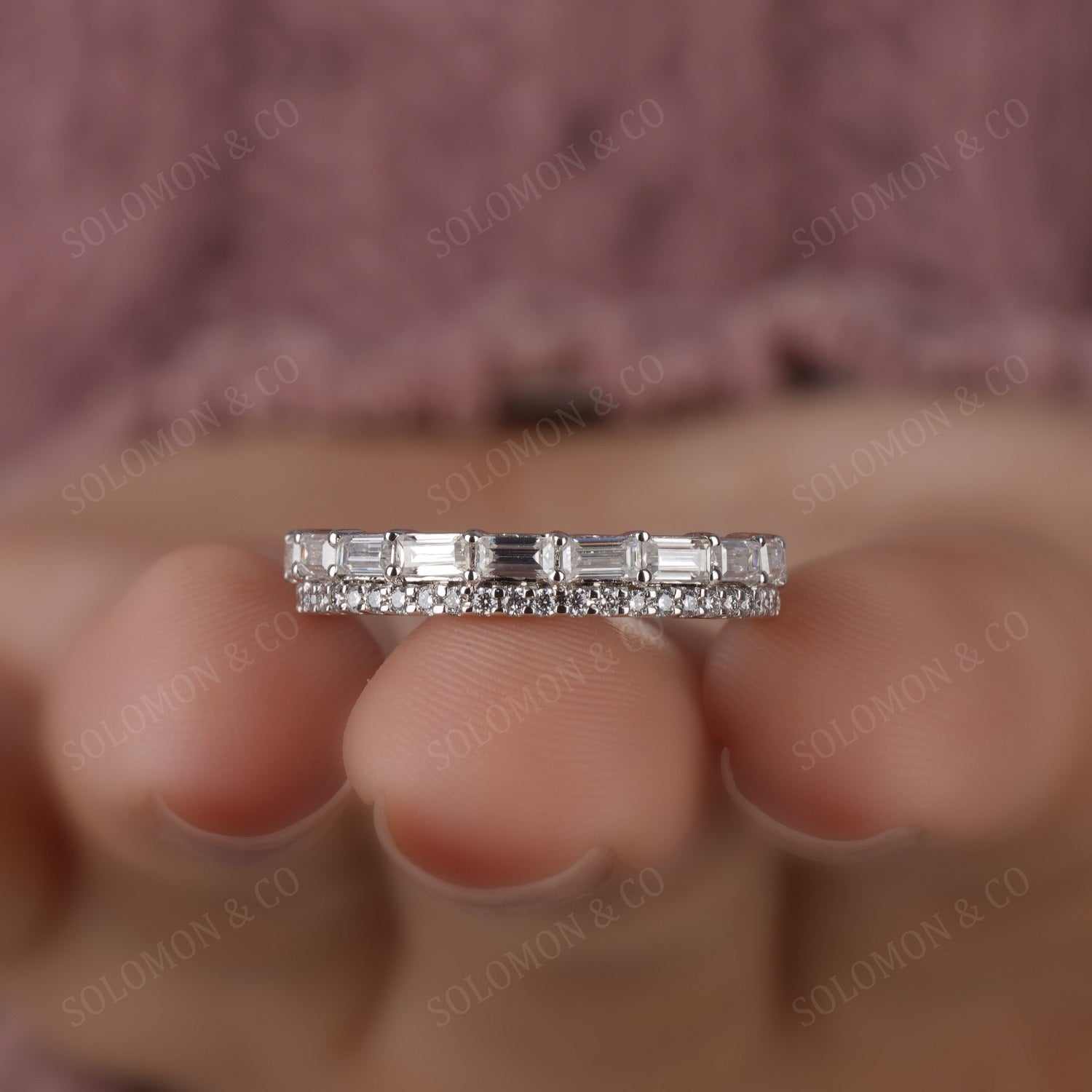 Baguette and Round Cut Moissanite Wedding Band Ring Forth