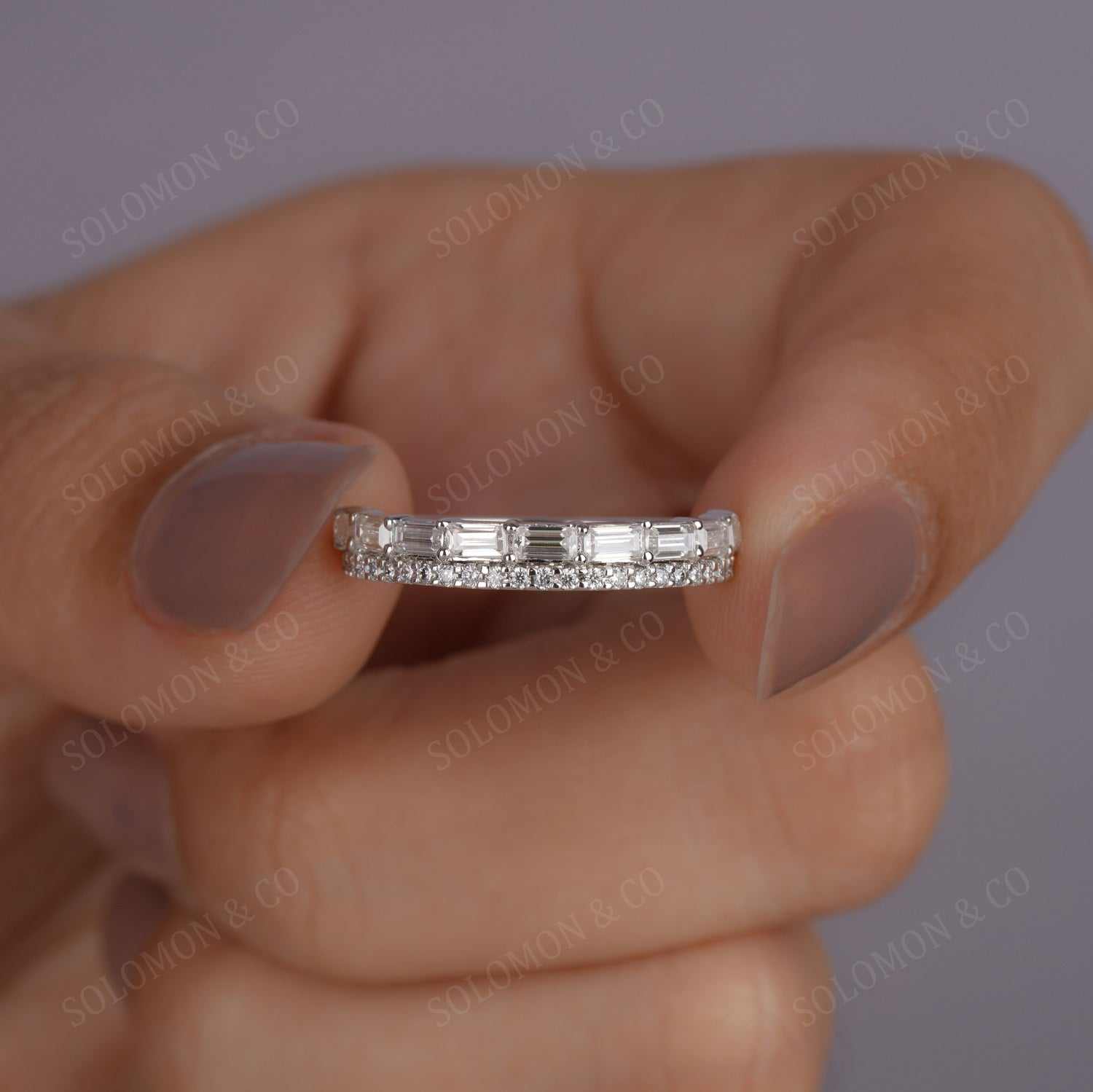 Baguette and Round Cut Moissanite Wedding Band Ring Fifth