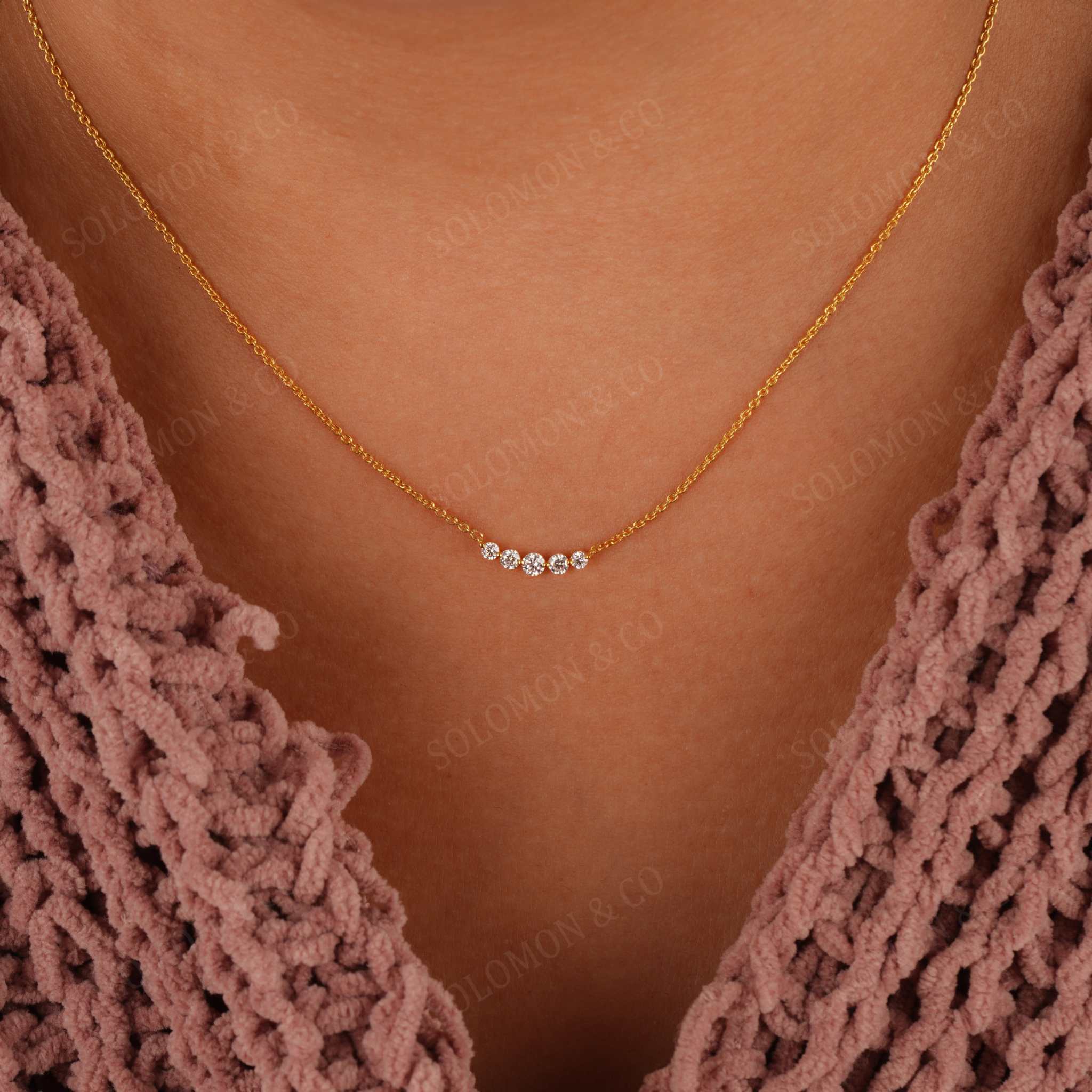 Five-Stone Round Diamond Pendant Necklace
