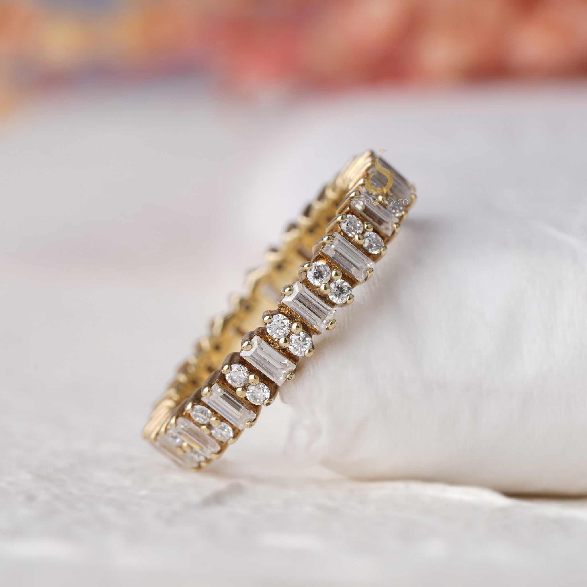 Vintage Art Deco Baguette Round Wedding Ring