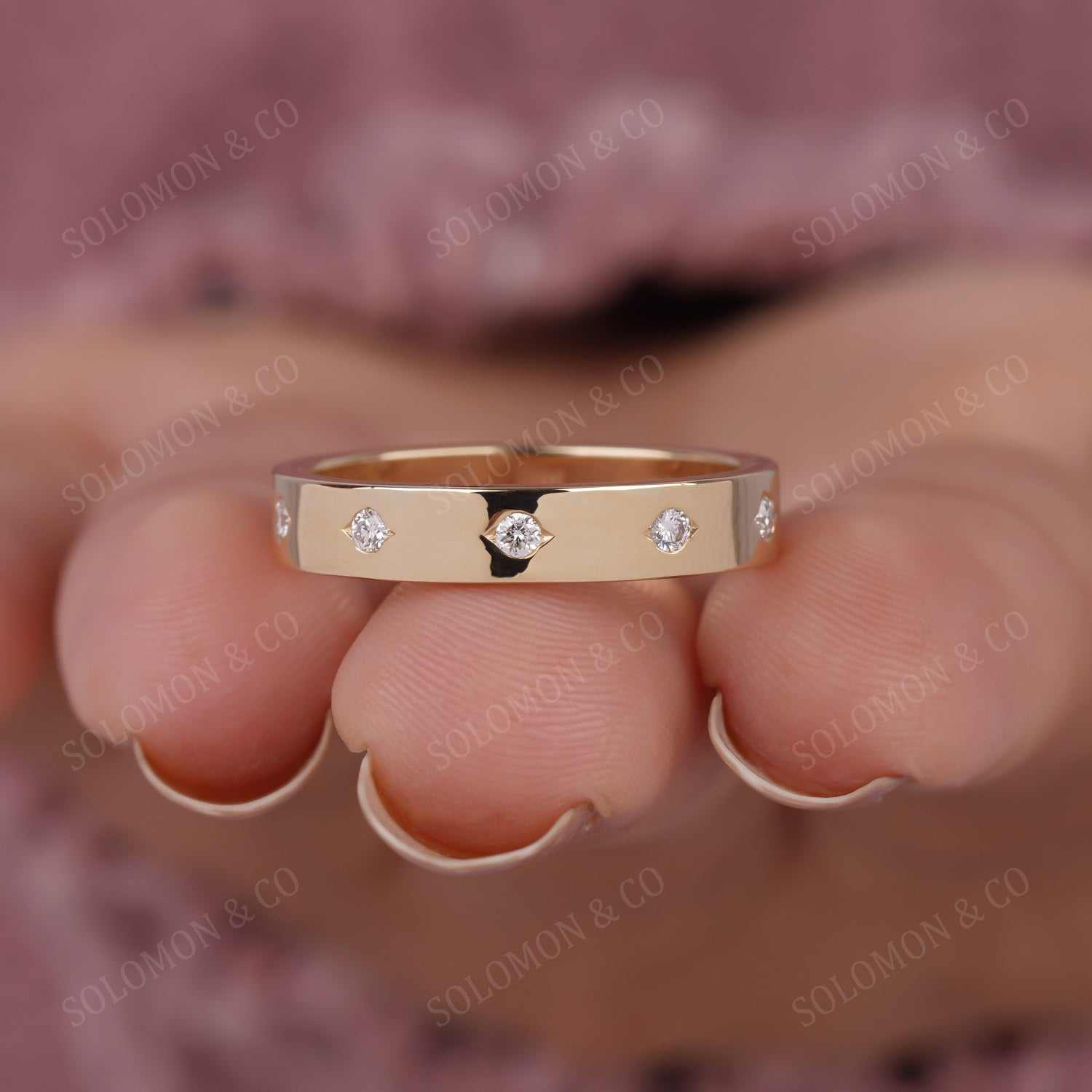 Flush Set Round Cut Moissanite Wedding Band thirteen