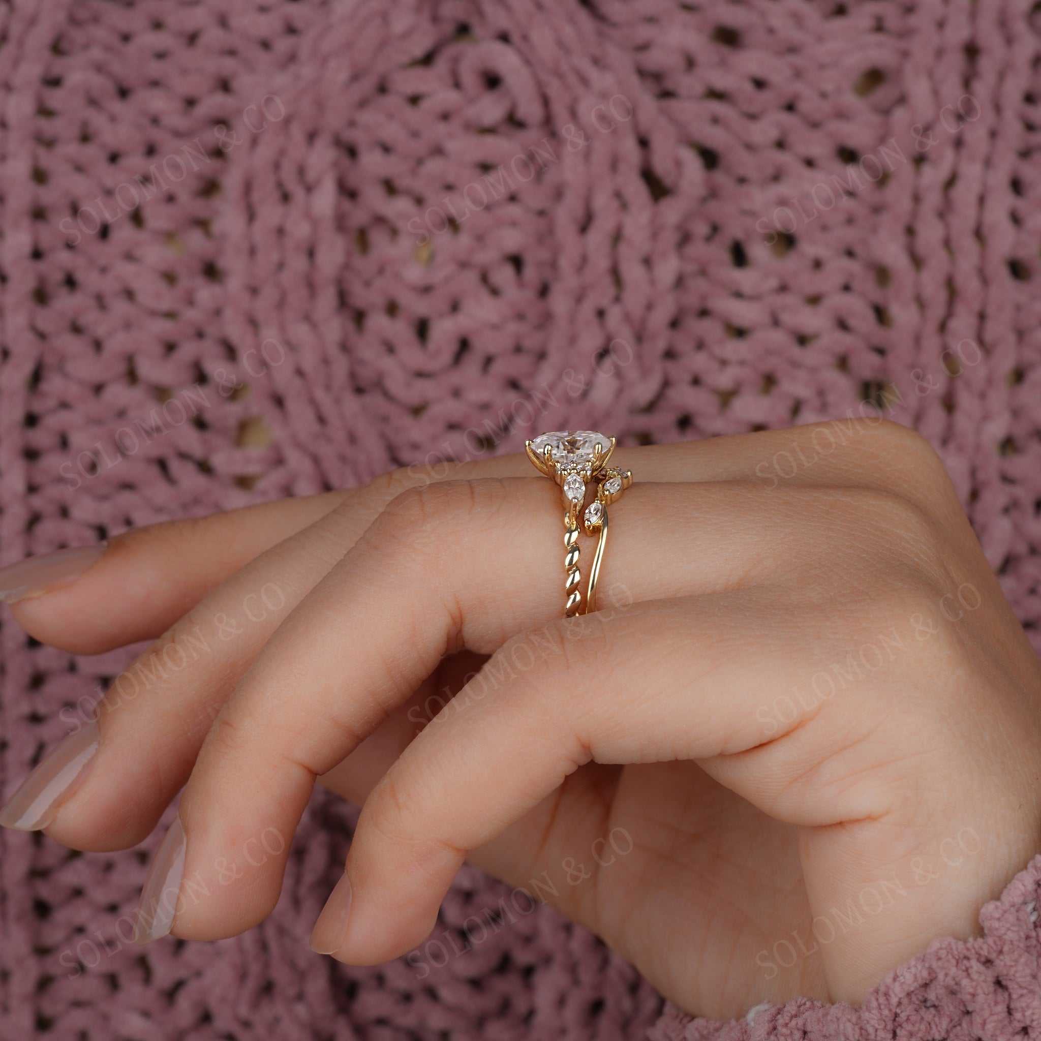 Vintage Inspired Oval Engagement Ring Set