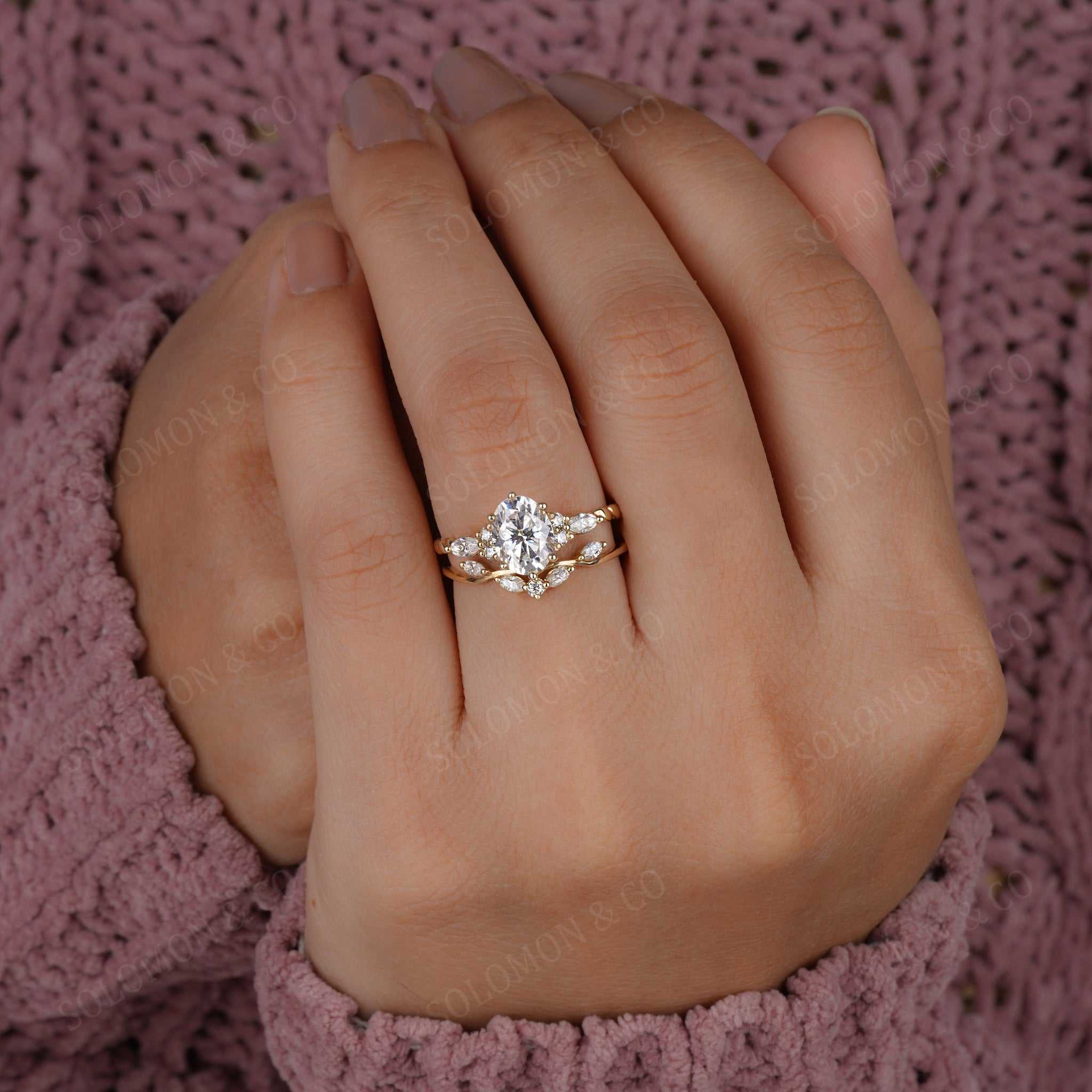 Vintage Inspired Oval Engagement Ring Set