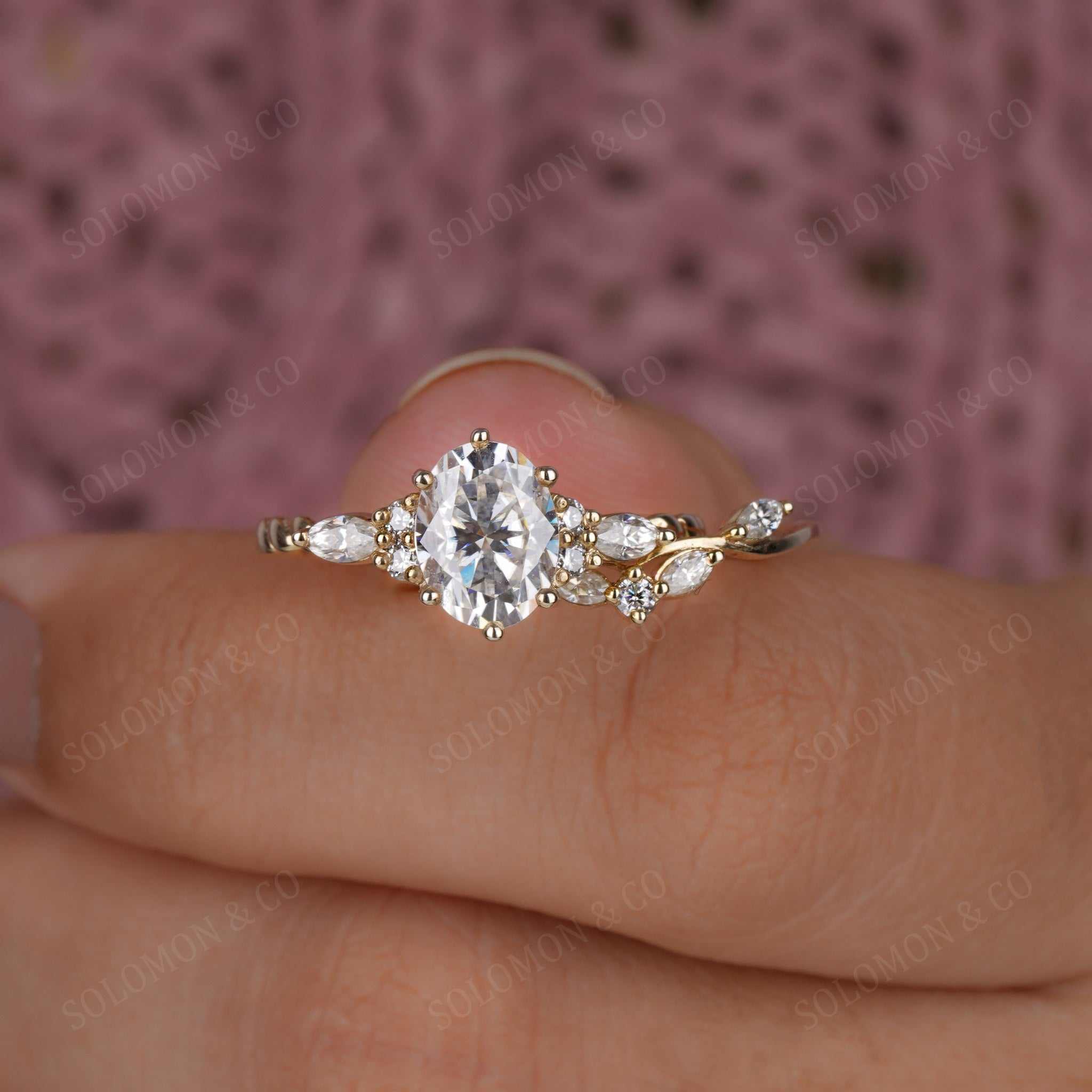 Vintage Inspired Oval Engagement Ring Set