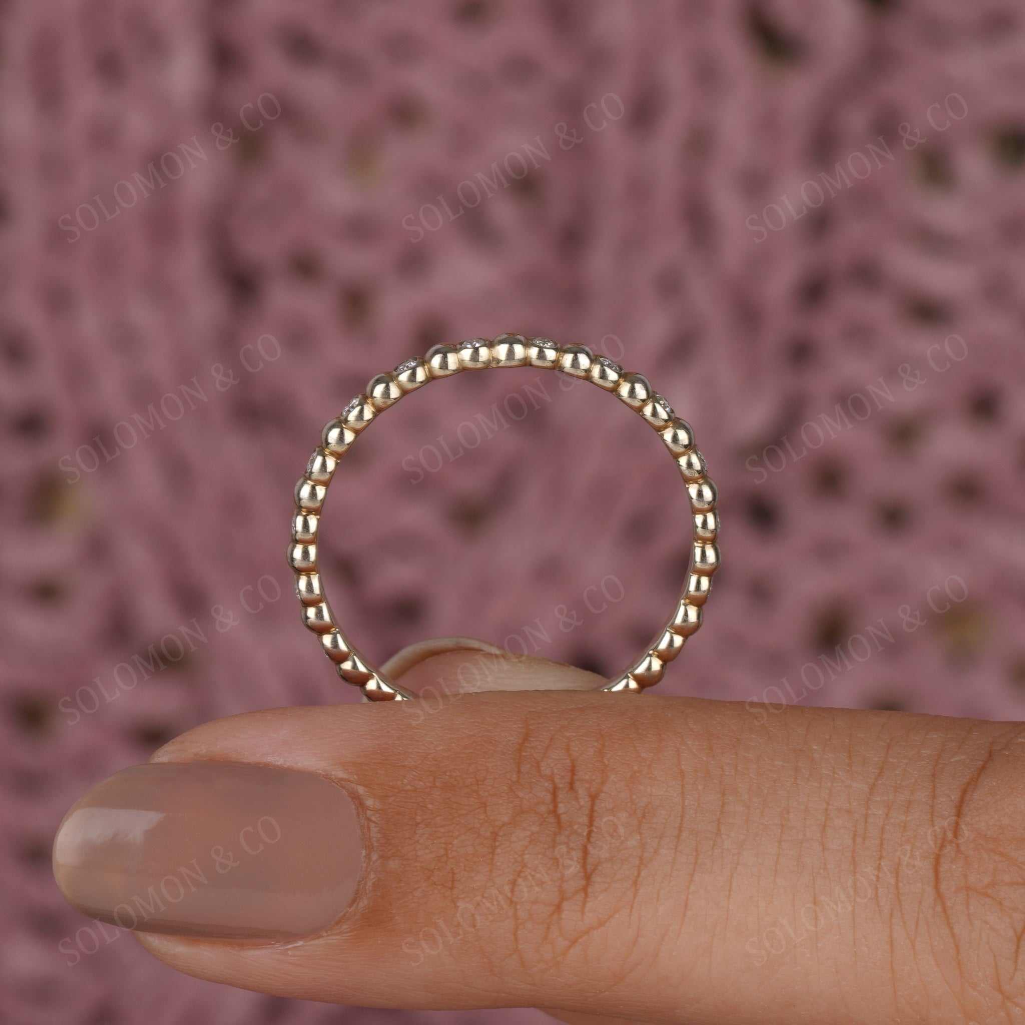 Bezel Round and Beaded Delicate Wedding Ring