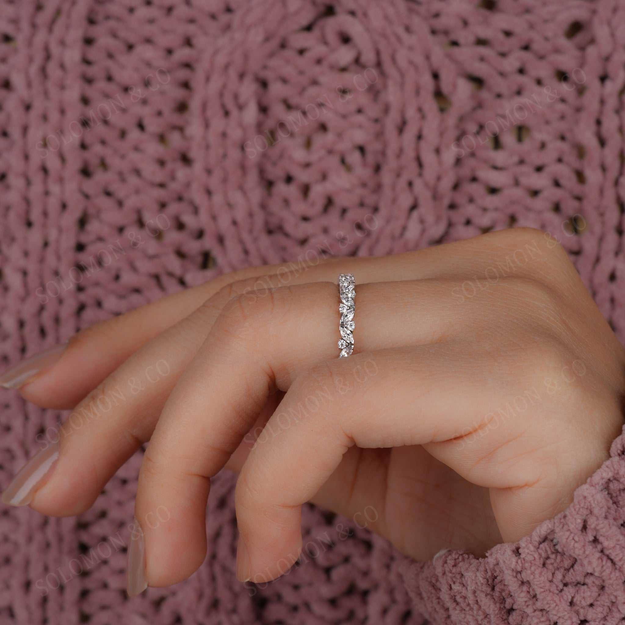 Vintage Art Deco Marquise Round Half Eternity Band