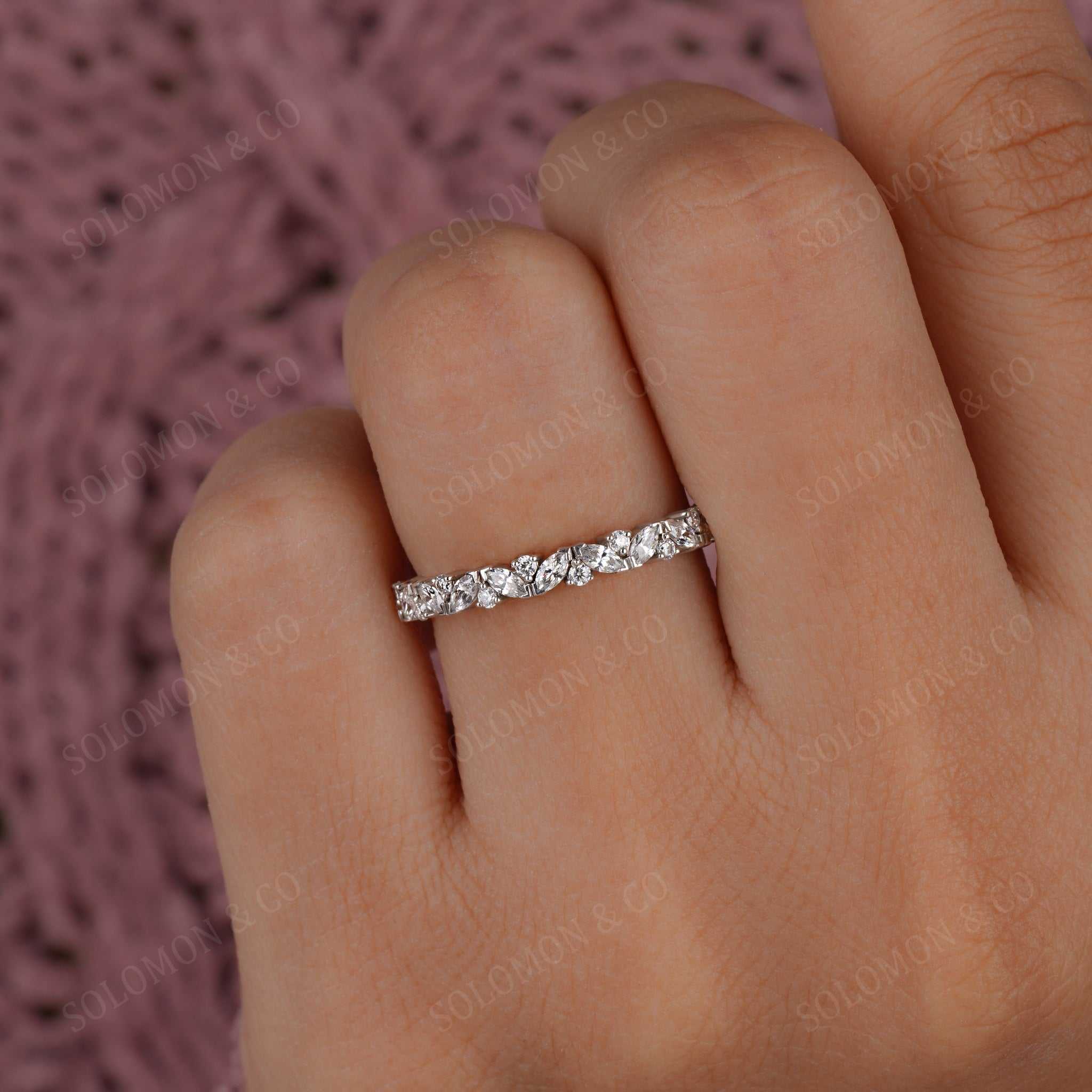 Vintage Art Deco Marquise Round Half Eternity Band