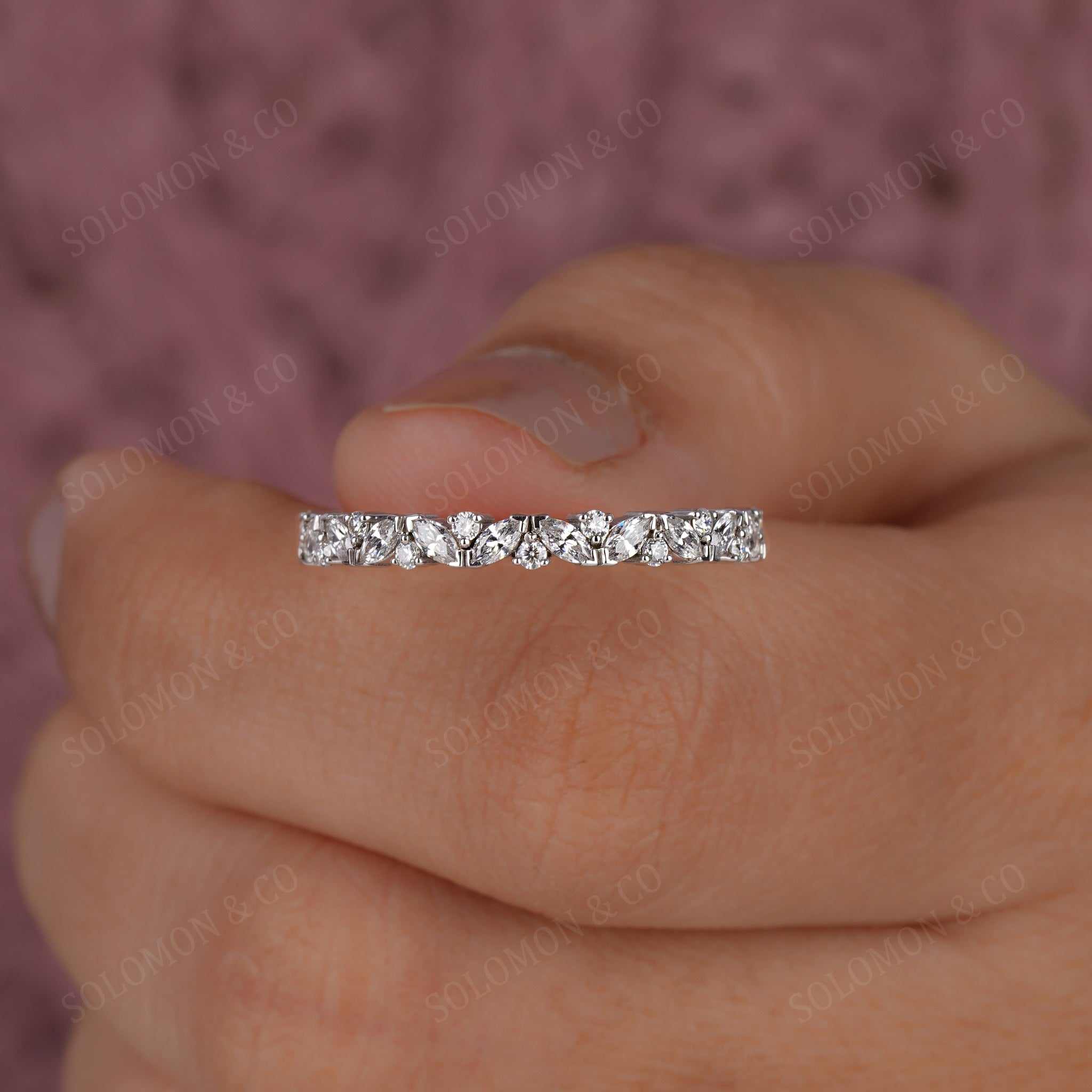 Vintage Art Deco Marquise Round Half Eternity Band