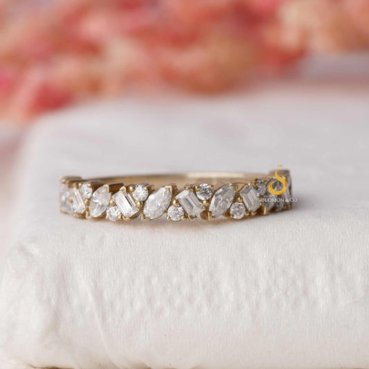 Multi Stone Cluster Half Eternity Wedding Band First