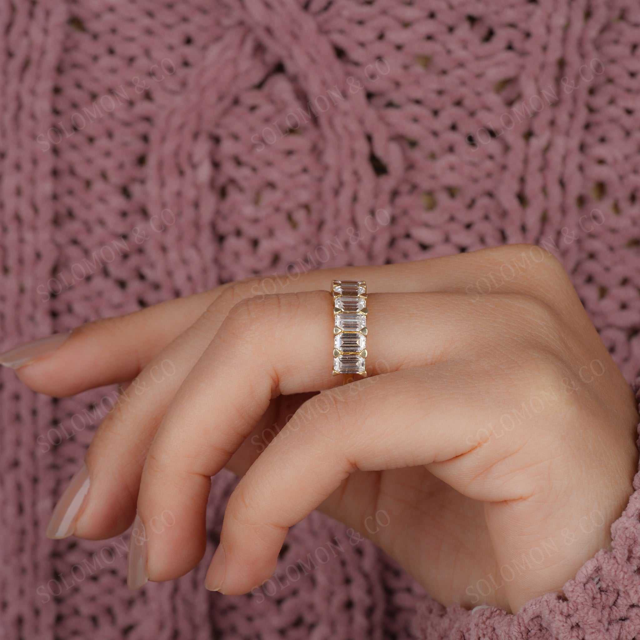 Shared Prong Emerald Cut Half Eternity Band