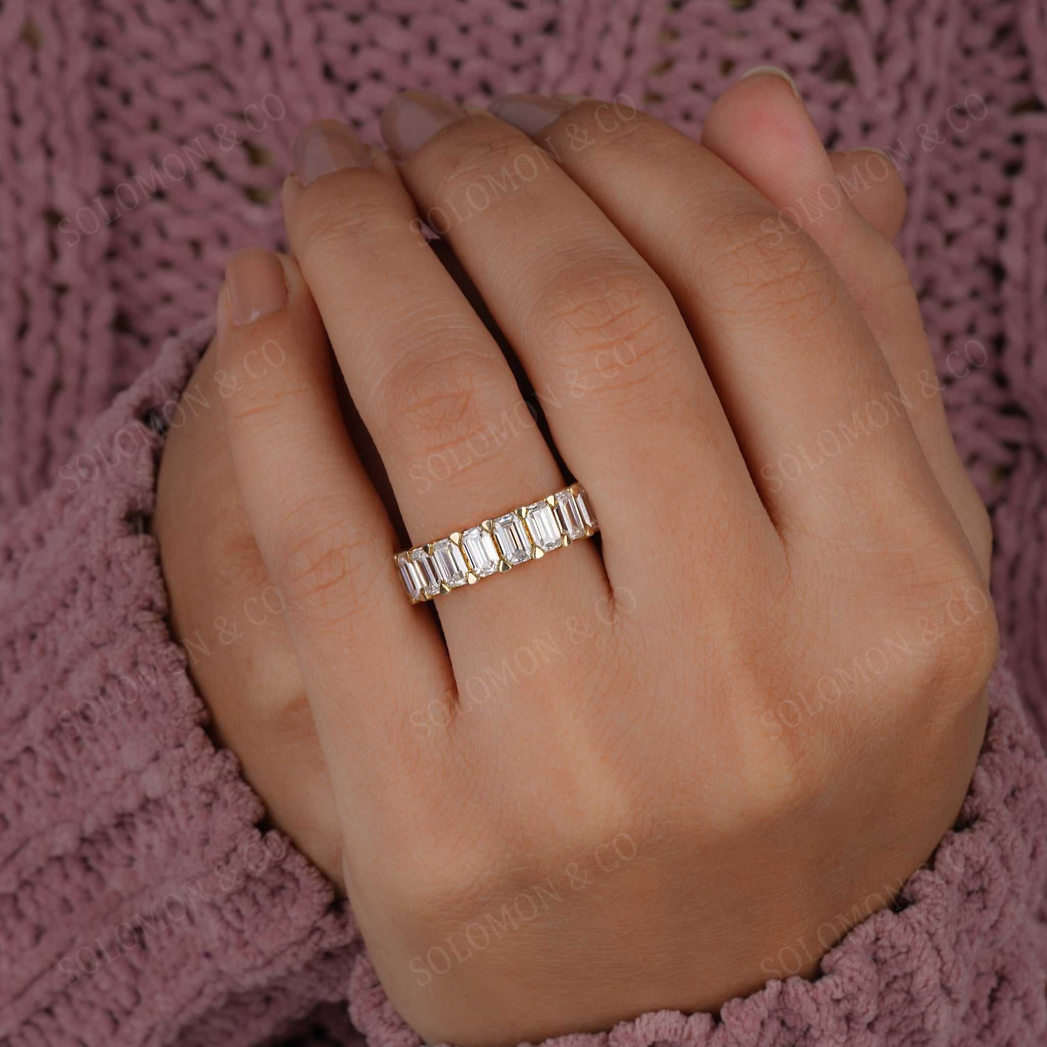 Shared Prong Emerald Cut Half Eternity Band