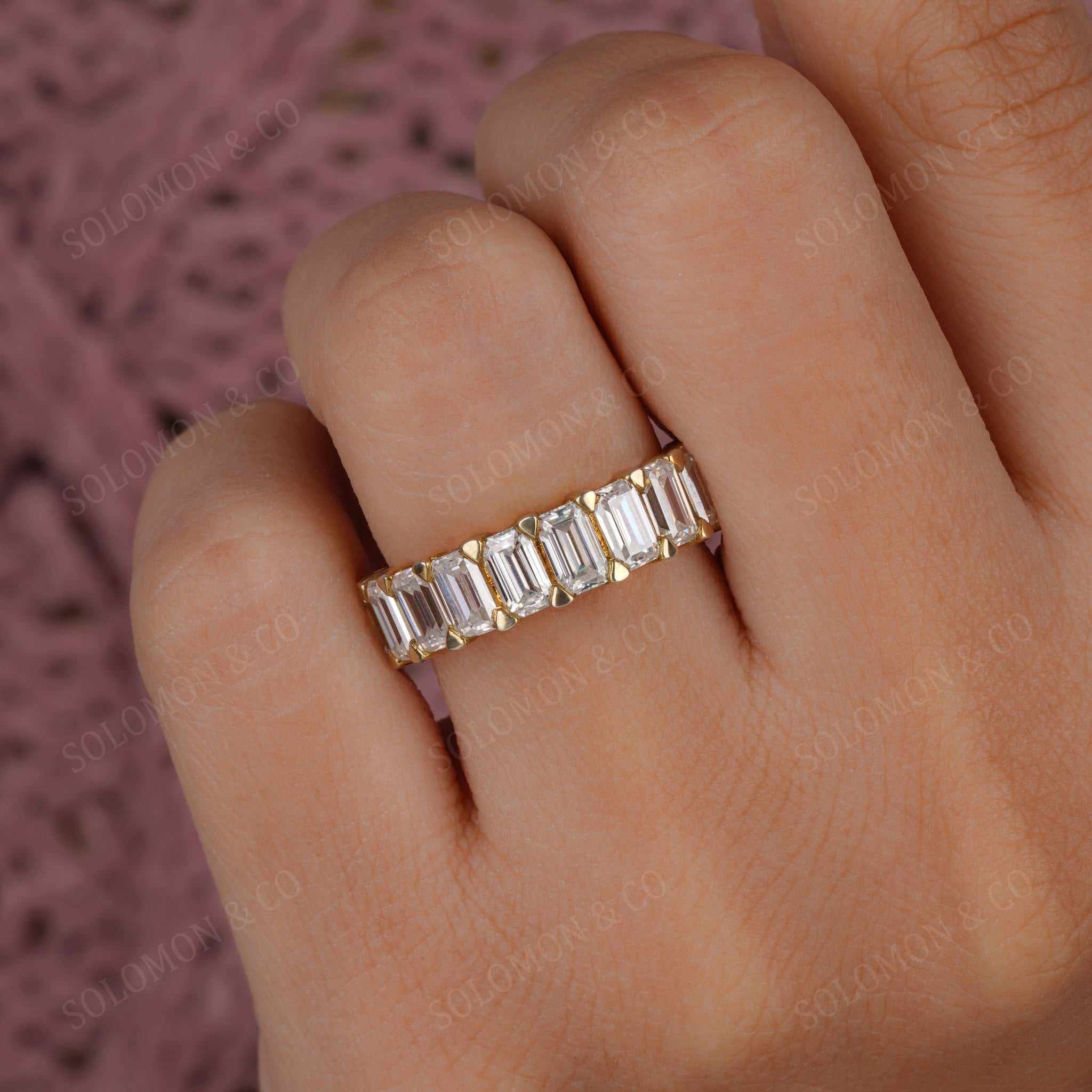 Shared Prong Emerald Cut Half Eternity Band